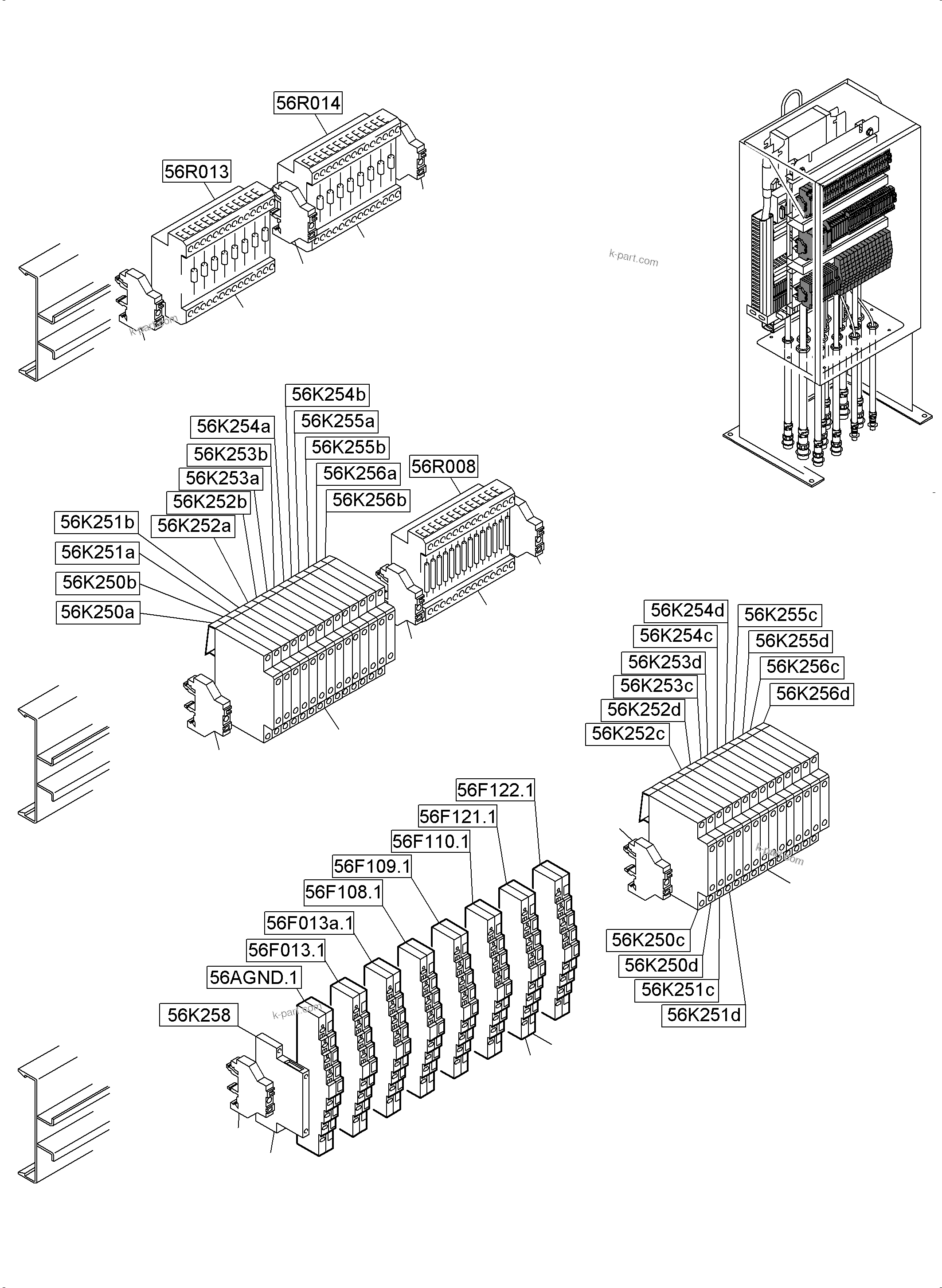 Komatsu parts book diagram for PC5500-6E S/N 15134: SWITCH CABINET LOCATION 56