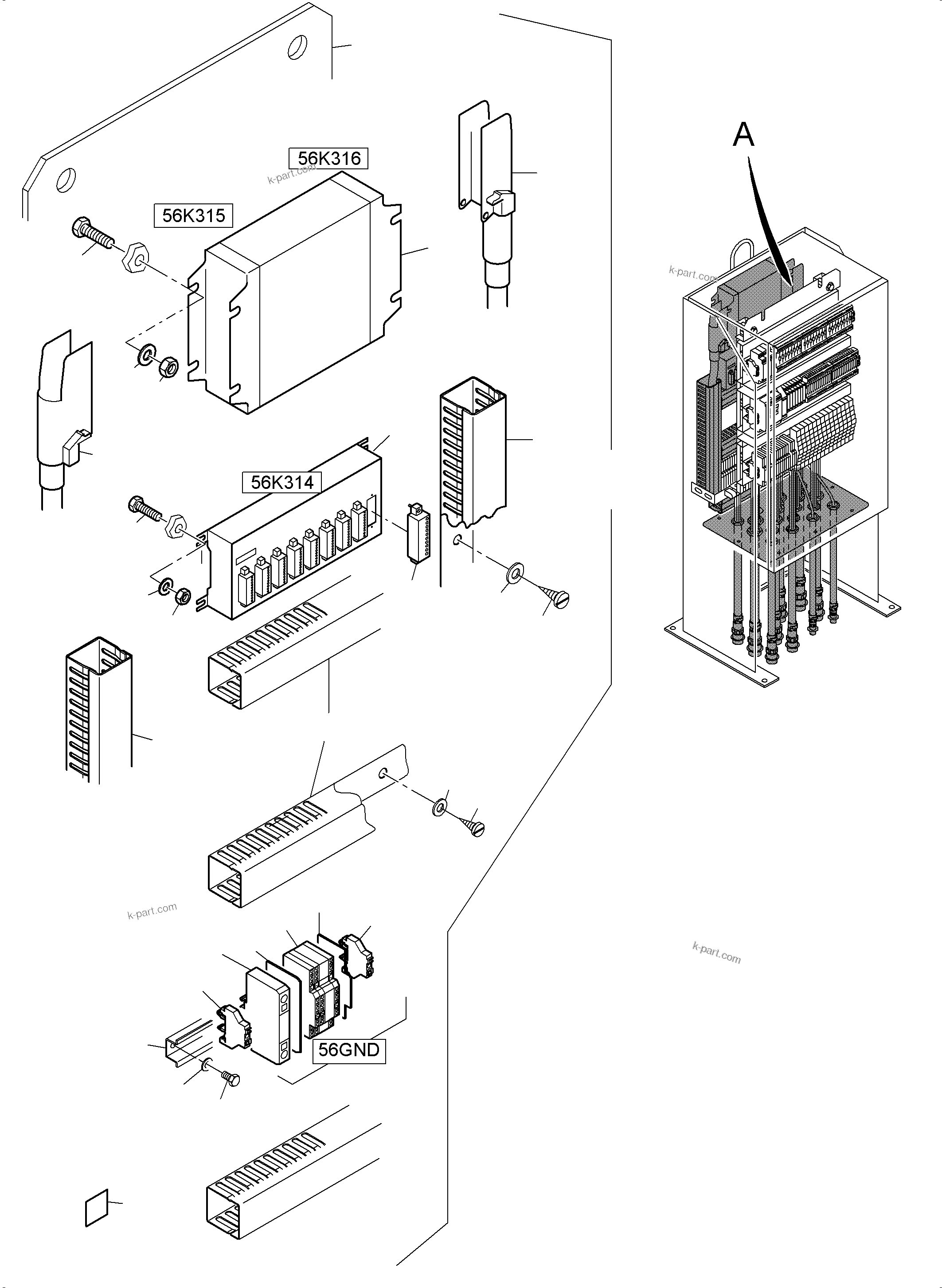 Komatsu parts book diagram for PC5500-6E S/N 15134: SWITCH CABINET LOCATION 56
