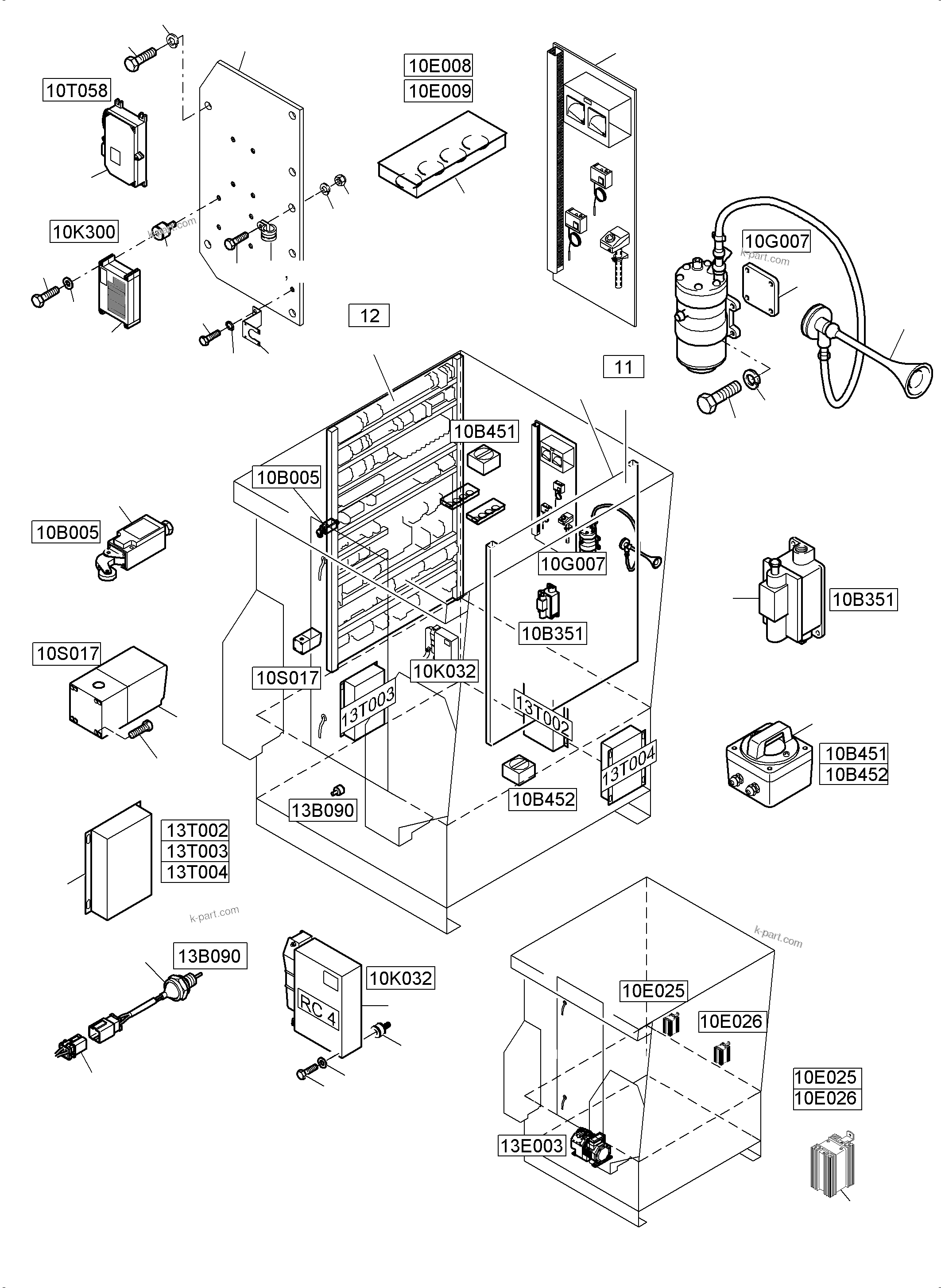 Komatsu parts book diagram for PC5500-6E S/N 15134: ELECTRIC - CAB SUPPORT AND INTERMEDIATE LANDING