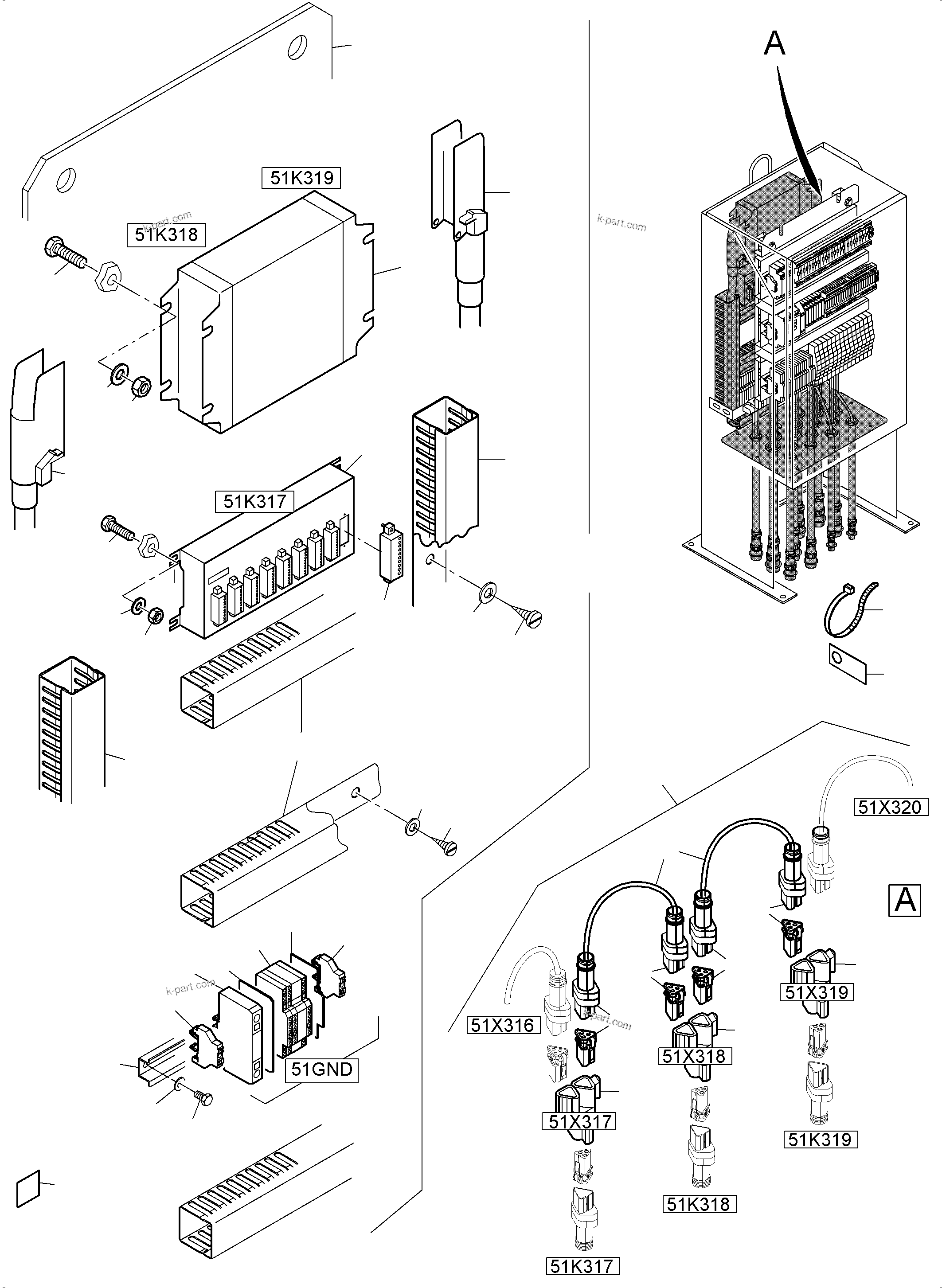 Komatsu parts book diagram for PC5500-6E S/N 15134: SWITCH CABINET LOCATION 51