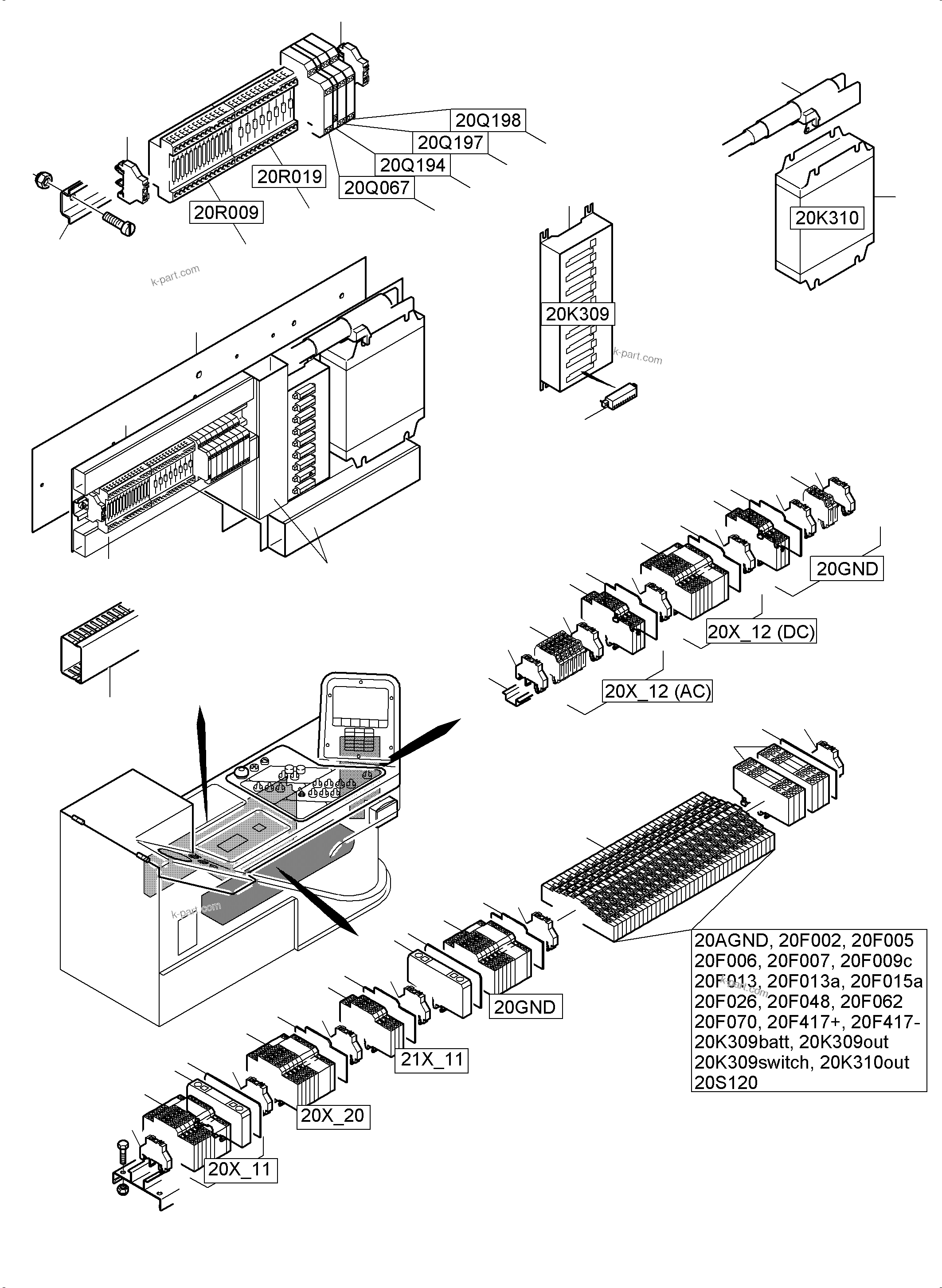 Komatsu parts book diagram for PC5500-6E S/N 15134: CABIN - OPERATION ELEMENTS - LOCATION 20