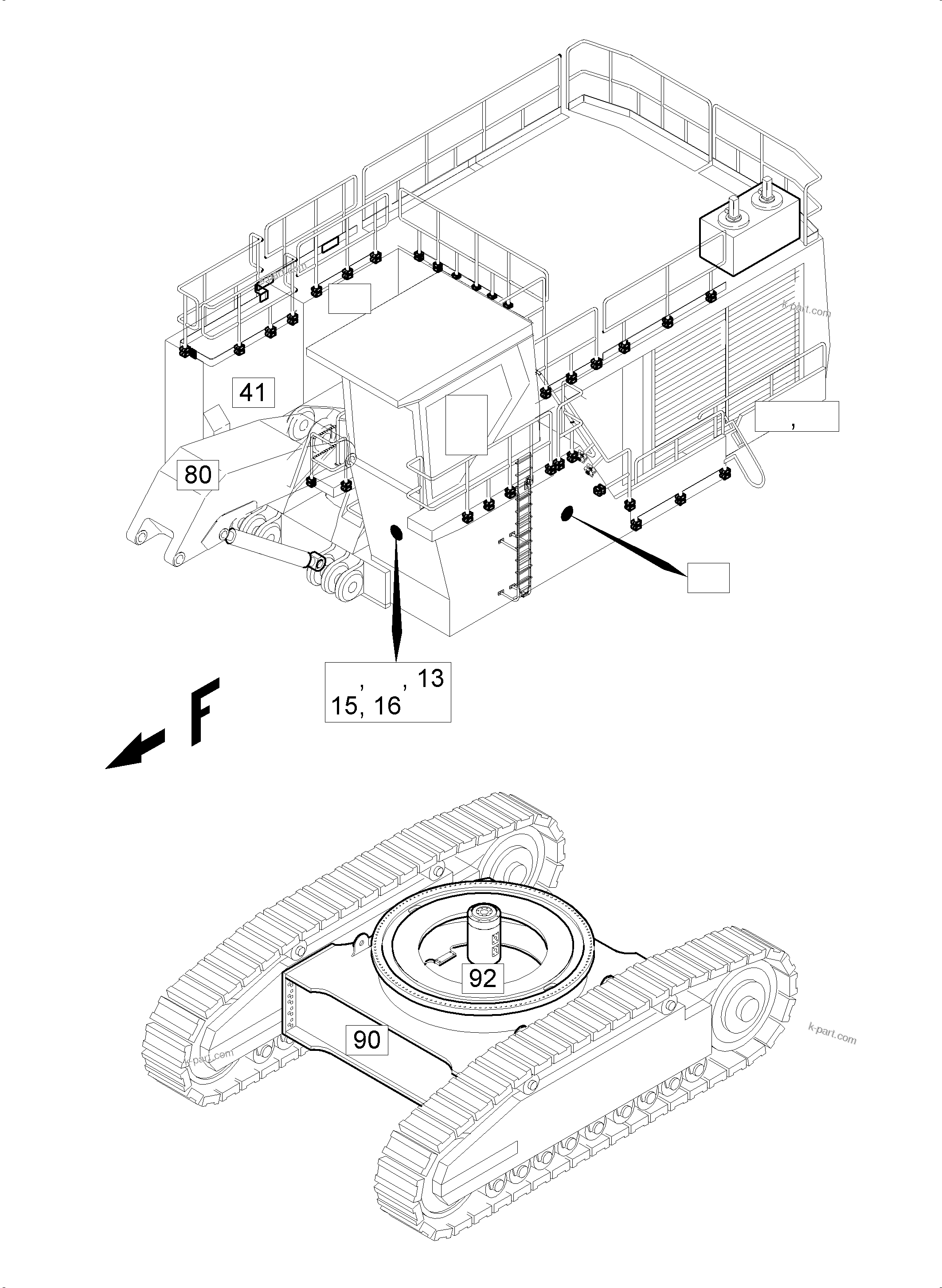 Komatsu parts book diagram for PC5500-6 S/N 15137: ELECTRIC EQUIPMENT, LOCATIONS-OVERVIEW