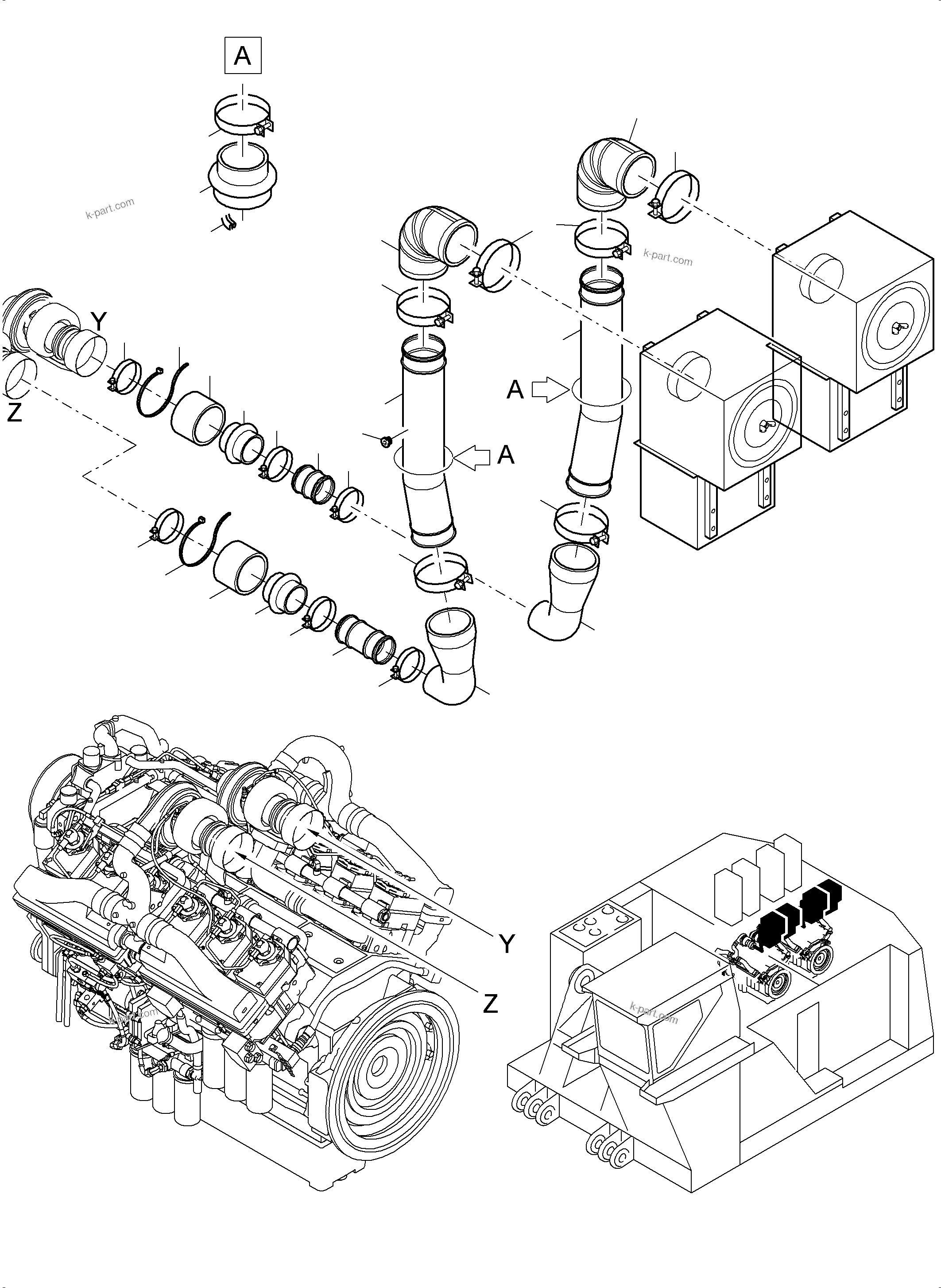 Komatsu parts book diagram for PC5500-6 S/N 15137: ENGINE AIR INTAKE LINES