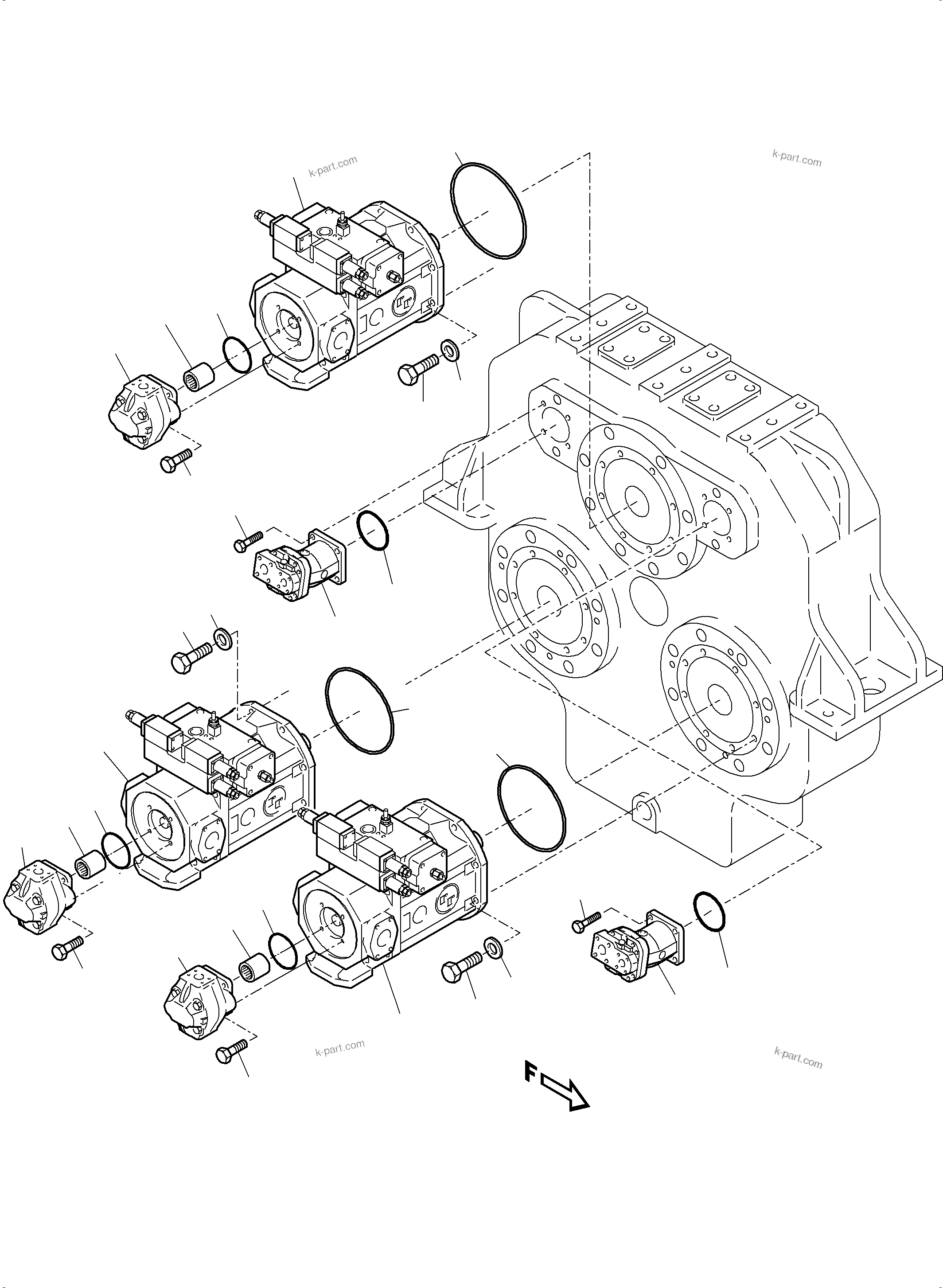Komatsu parts book diagram for PC5500-6 S/N 15137: PUMP MOUNTING (FRONT/REAR)