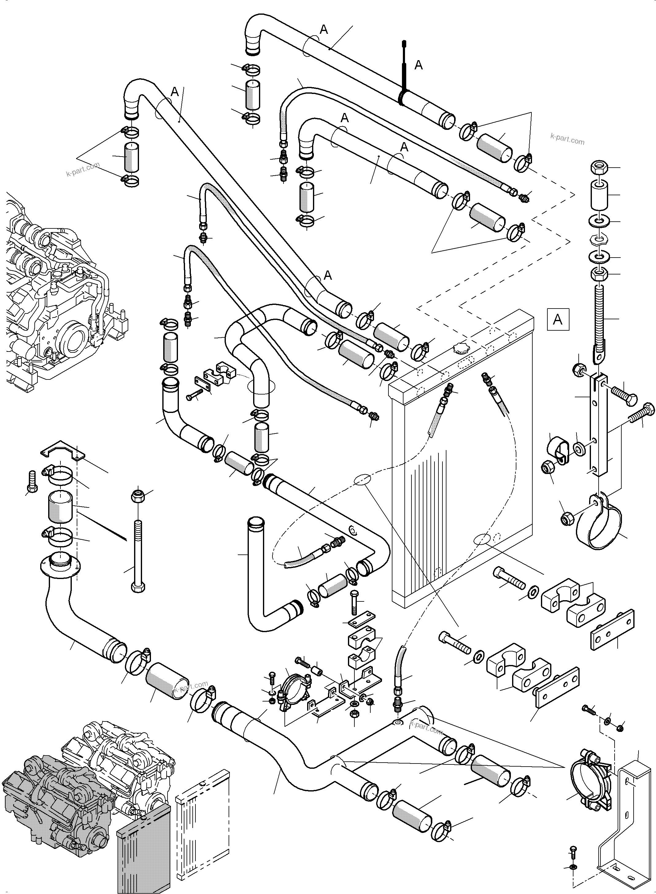 Komatsu parts book diagram for PC5500-6 S/N 15137: COOLANT WATER LINES