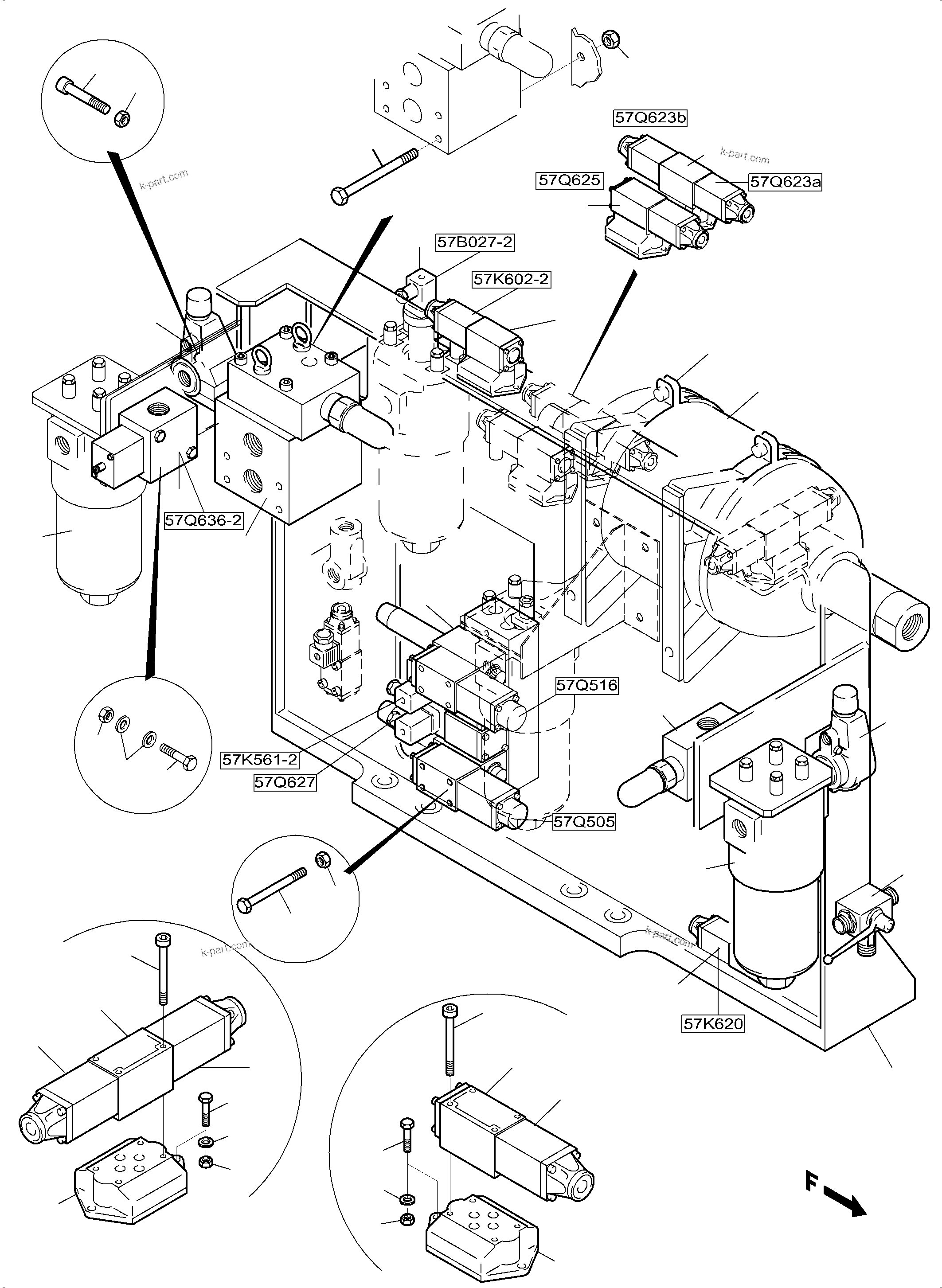 Komatsu parts book diagram for PC5500-6 S/N 15137: CONTROL- AND FILTER PLATE, FRONT (ENGINE 2)