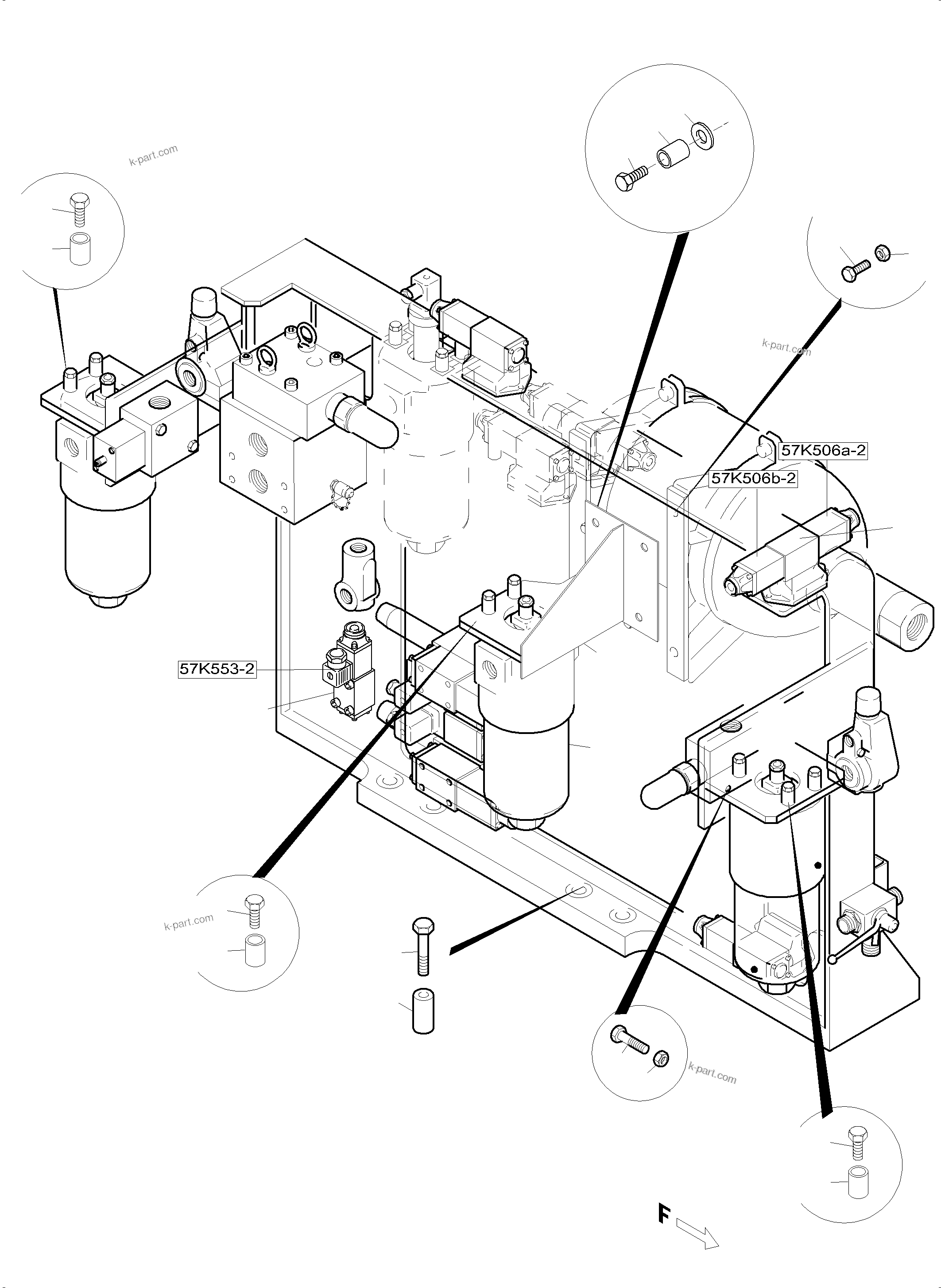 Komatsu parts book diagram for PC5500-6 S/N 15137: CONTROL- AND FILTER PLATE, FRONT (ENGINE 2)