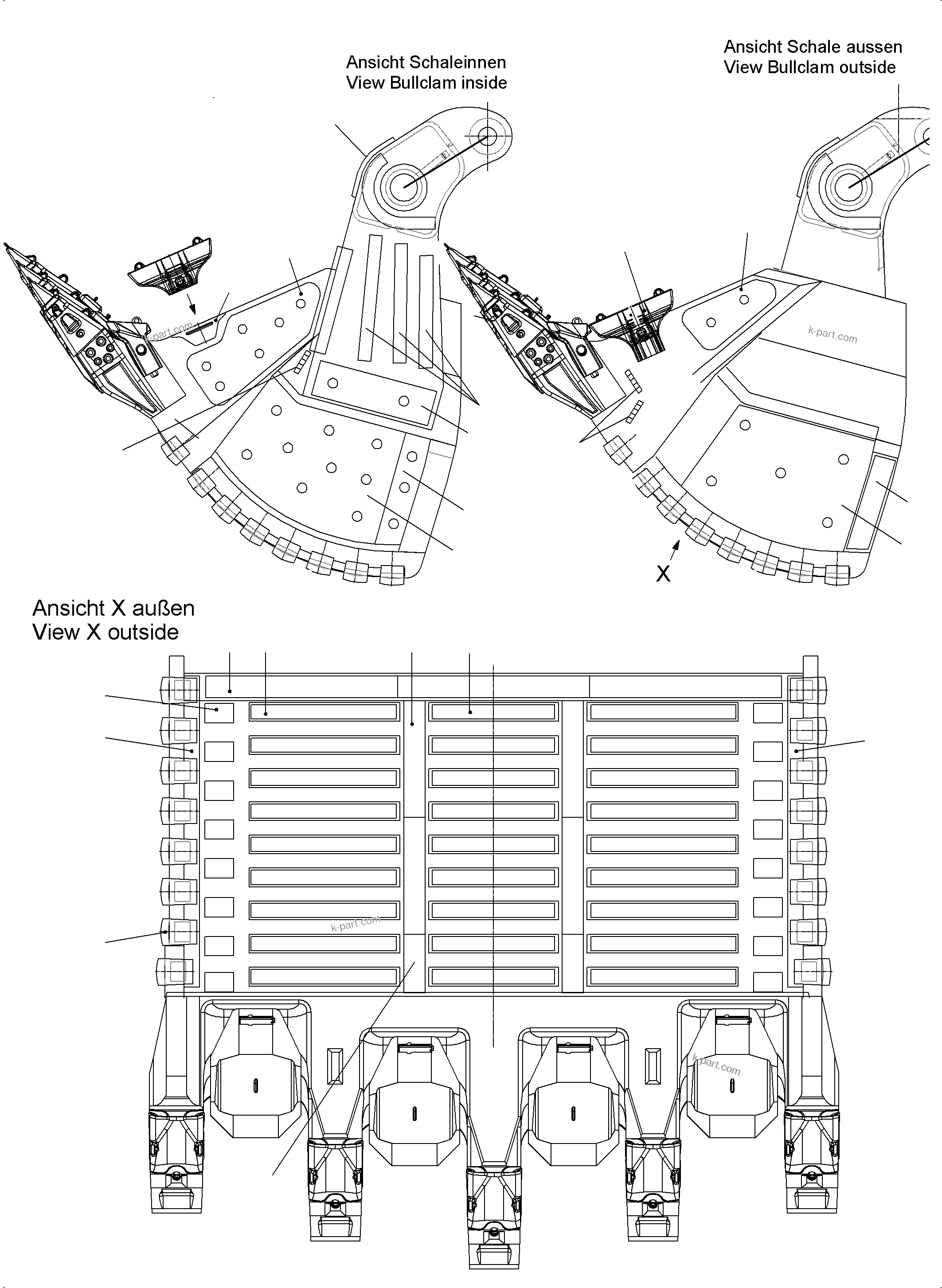 Komatsu parts book diagram for PC5500-6 S/N 15137: WEAR PACKAGE BACK PANEL AND BULLCLAM 29 CBM WP4