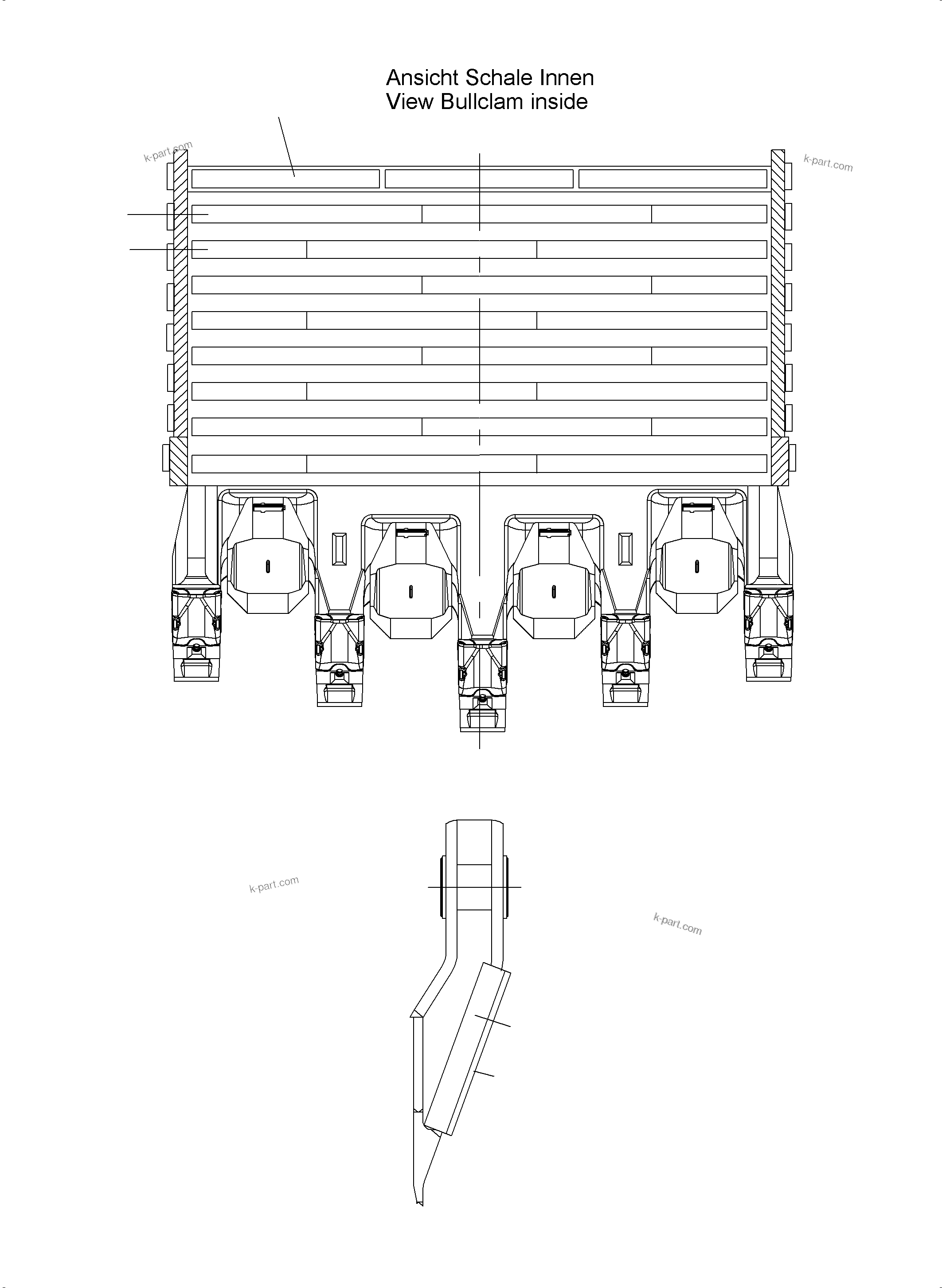 Komatsu parts book diagram for PC5500-6 S/N 15137: WEAR PACKAGE BACK PANEL AND BULLCLAM 29 CBM WP4