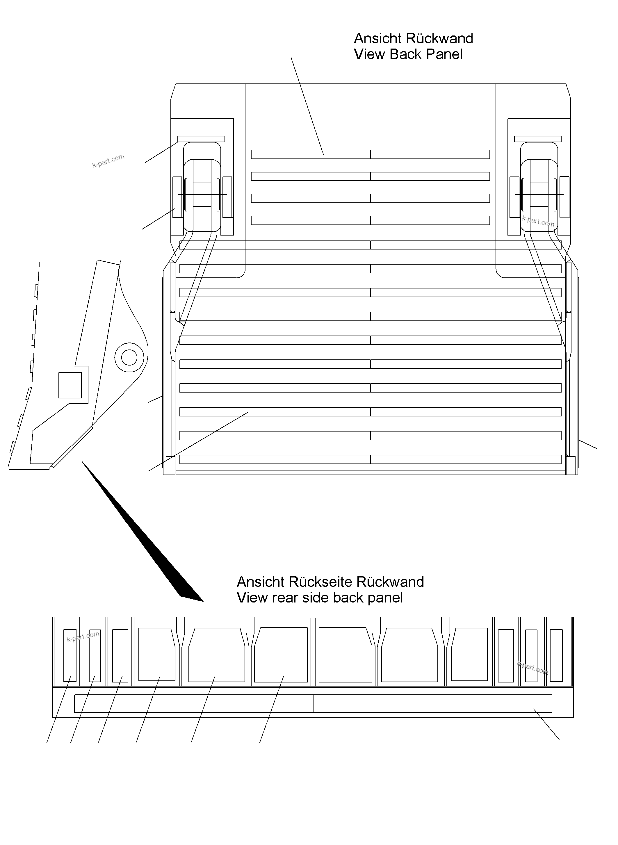 Komatsu parts book diagram for PC5500-6 S/N 15137: WEAR PACKAGE BACK PANEL AND BULLCLAM 29 CBM WP4
