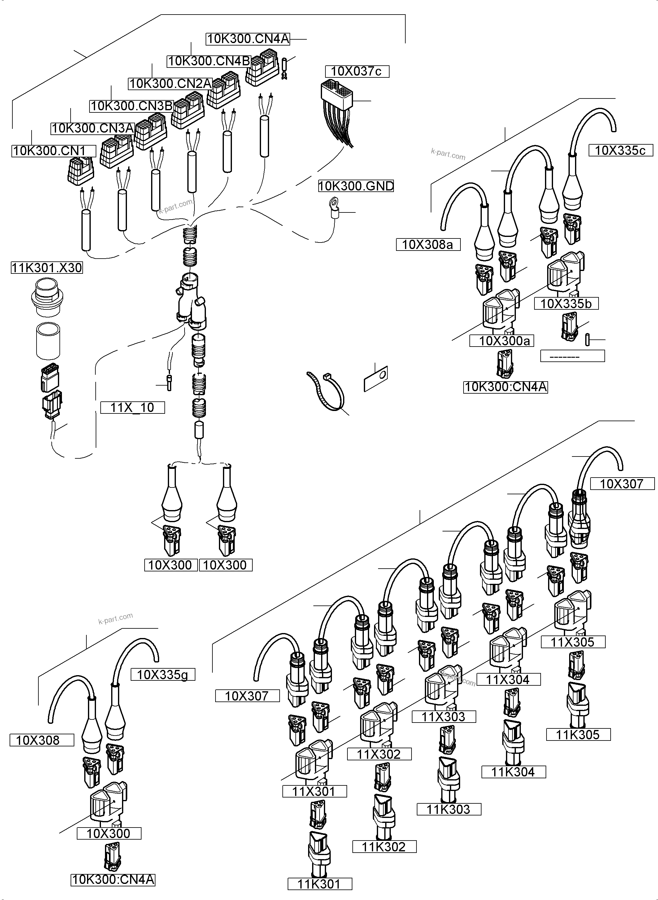 Komatsu parts book diagram for PC5500-6 S/N 15137: CABIN SUPPORT AND INTERMEDIATE LANDING HARNESSES