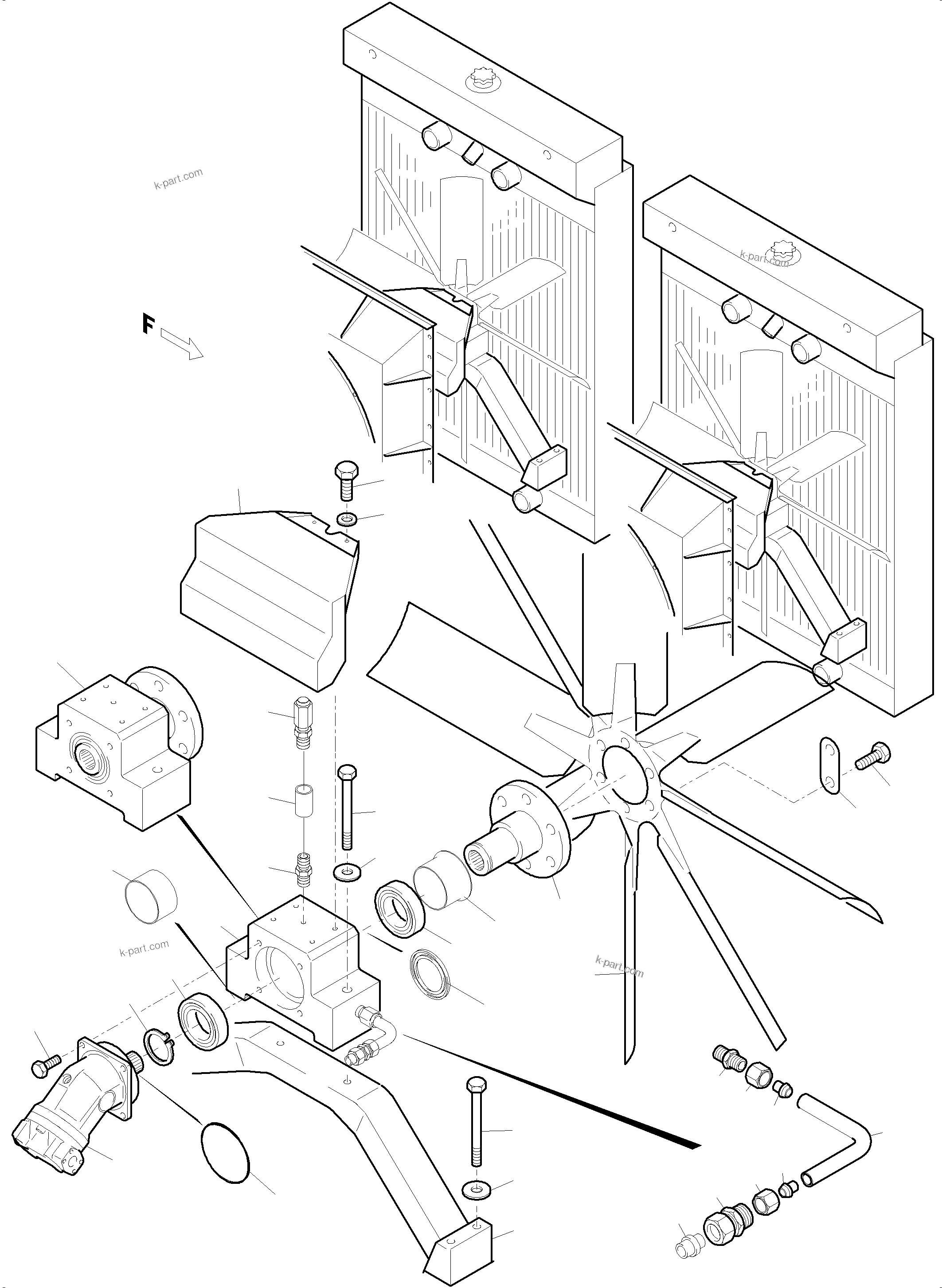 Komatsu parts book diagram for PC5500-6 S/N 15149: RADIATOR - FAN DRIVE (FRONT/REAR)