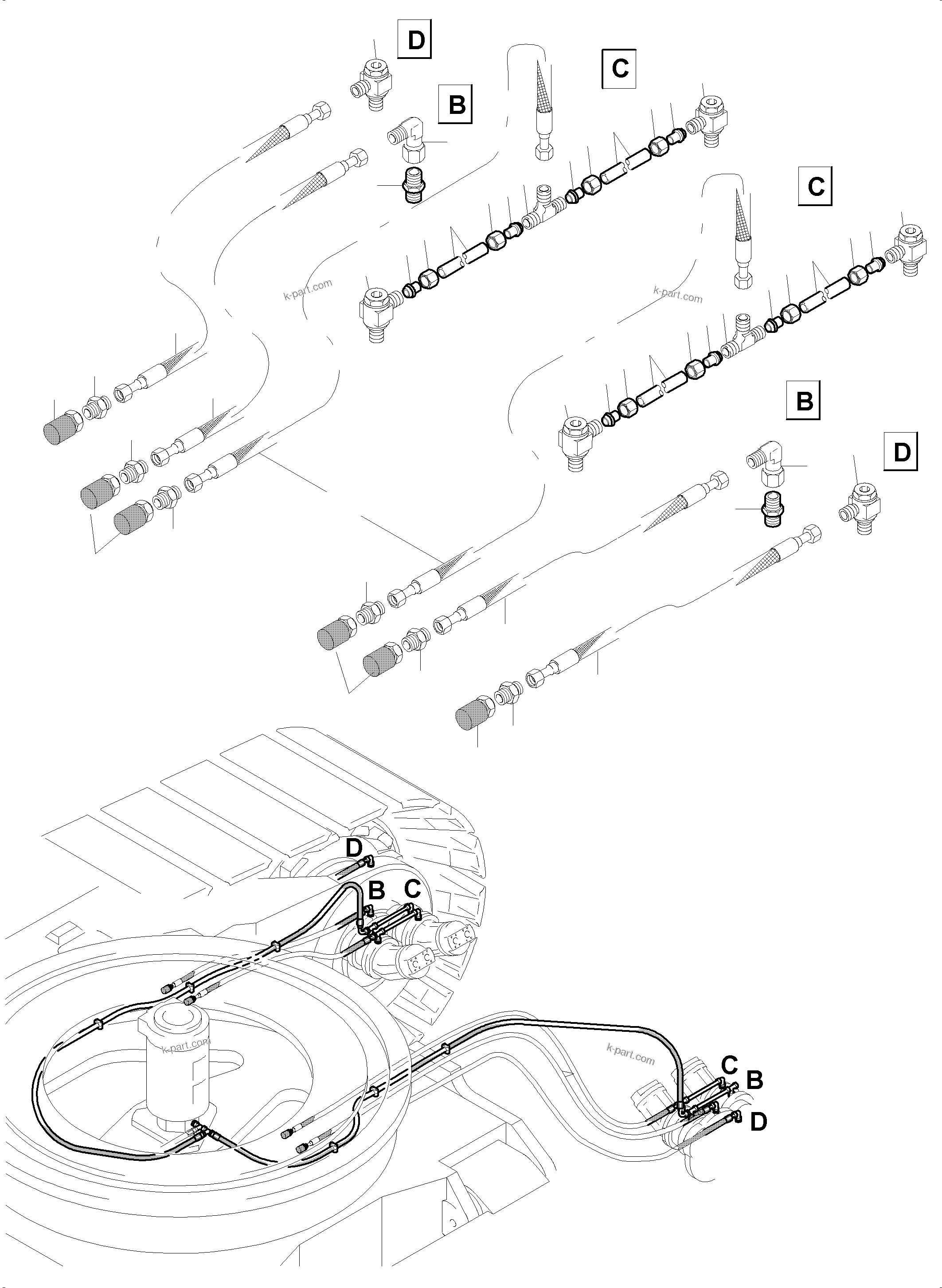 Komatsu parts book diagram for PC5500-6 S/N 15149: PIPING - PARKING BRAKE. BREATHER HOSES