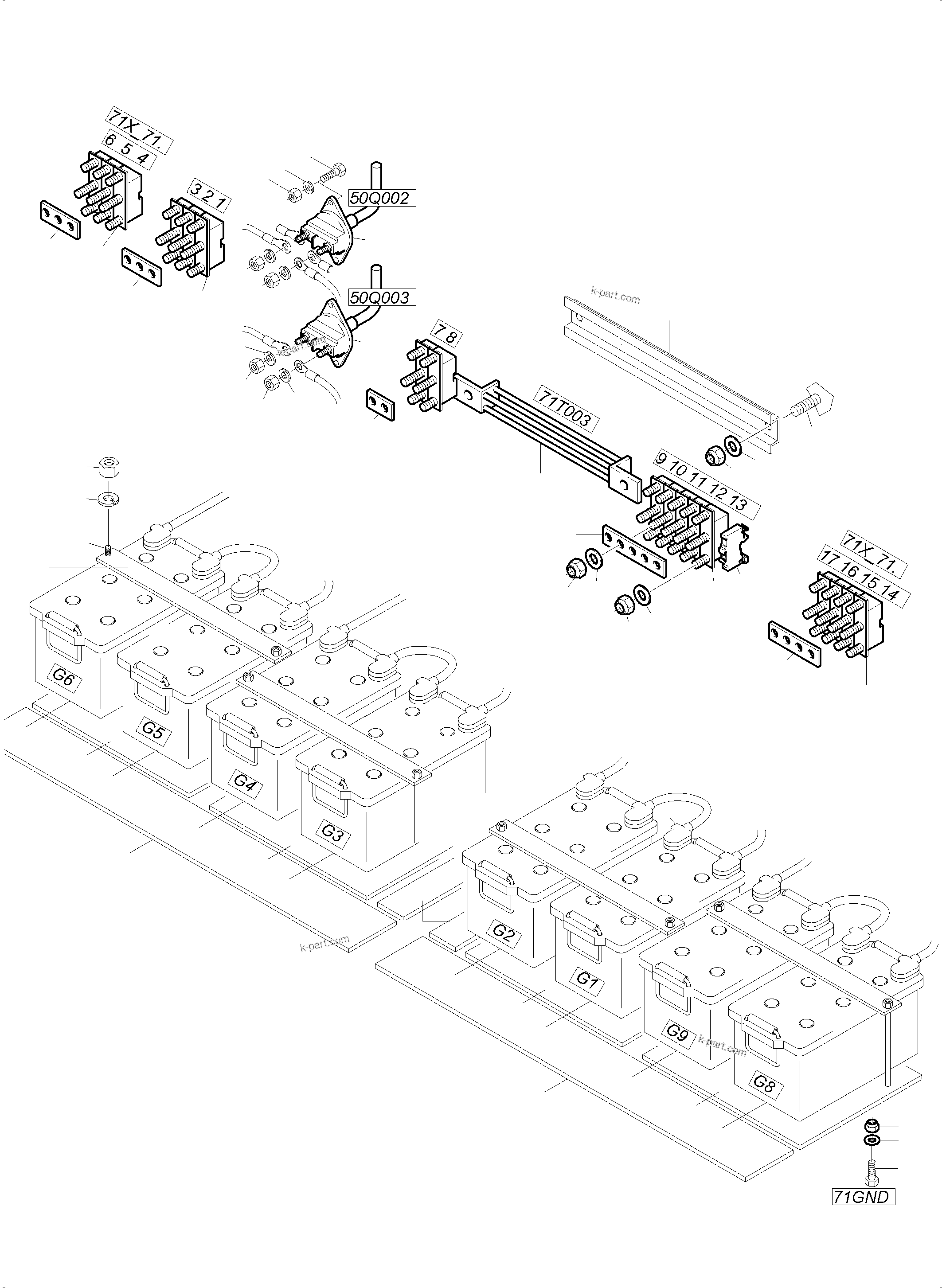Komatsu parts book diagram for PC5500-6 S/N 15149: BATTERIES WITH CABLES