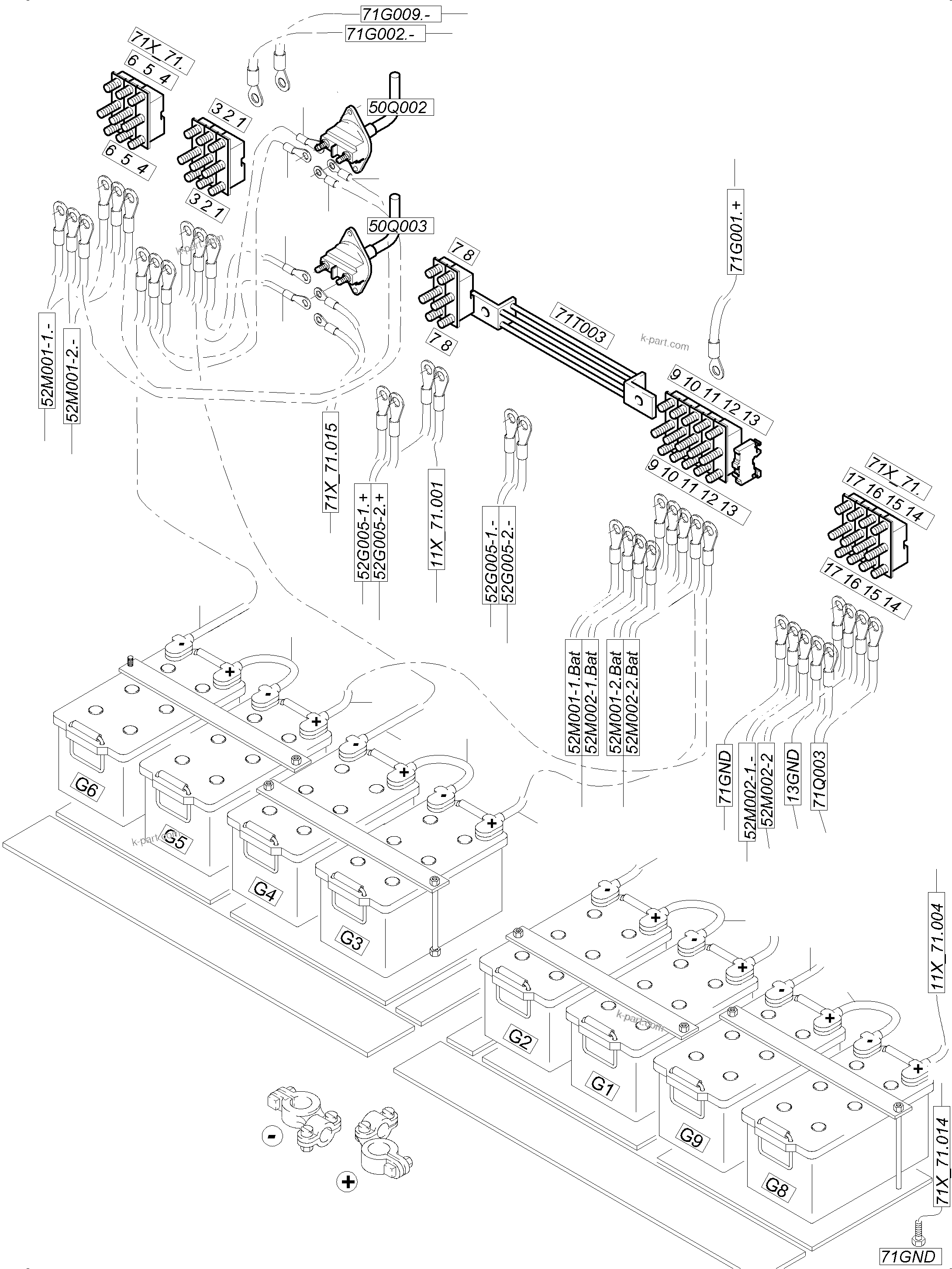 Komatsu parts book diagram for PC5500-6 S/N 15149: BATTERIES WITH CABLES