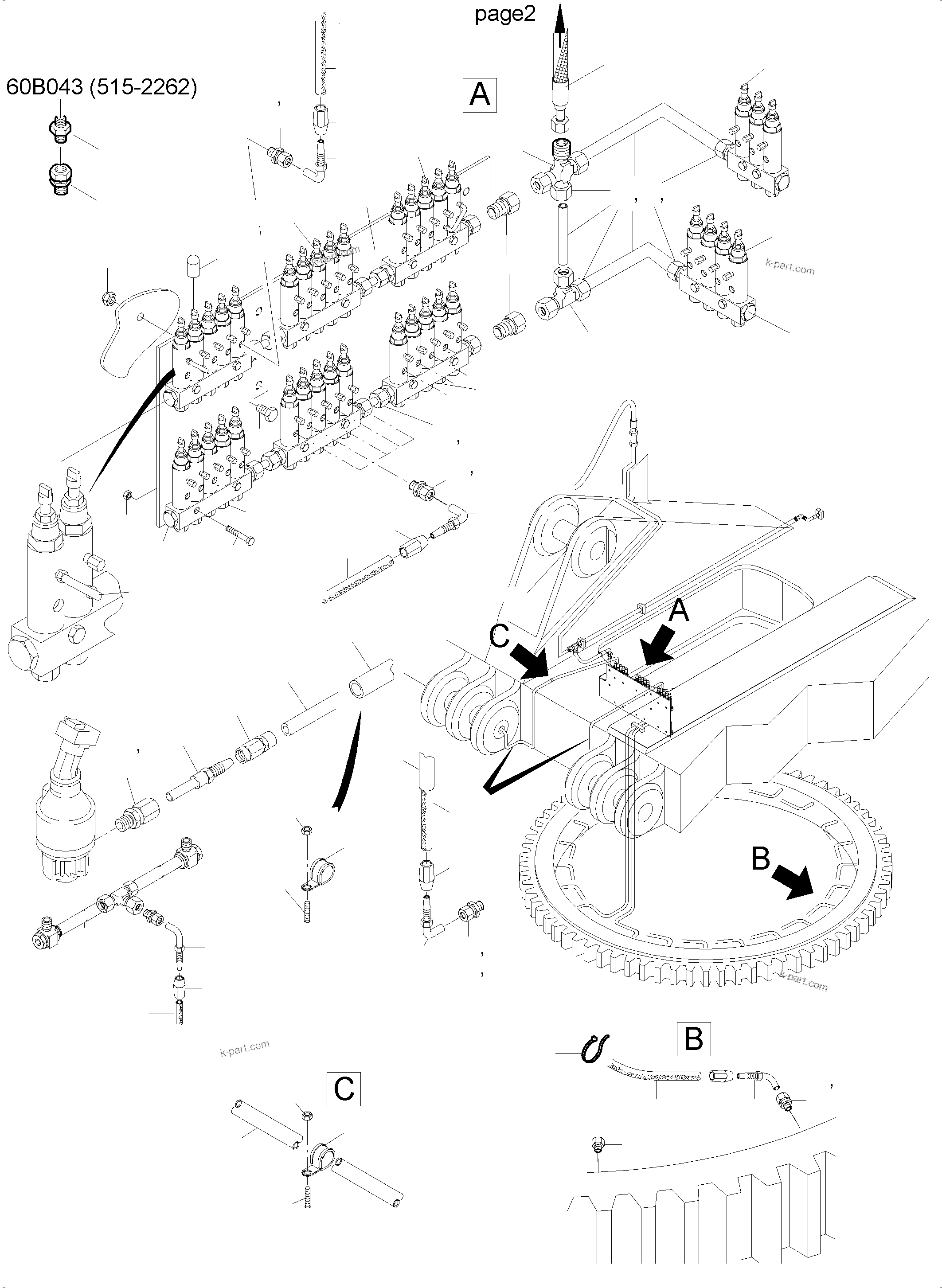 Komatsu parts book diagram for PC5500-6 S/N 15149: LUBE DISTRIBUTOR SLEW RING