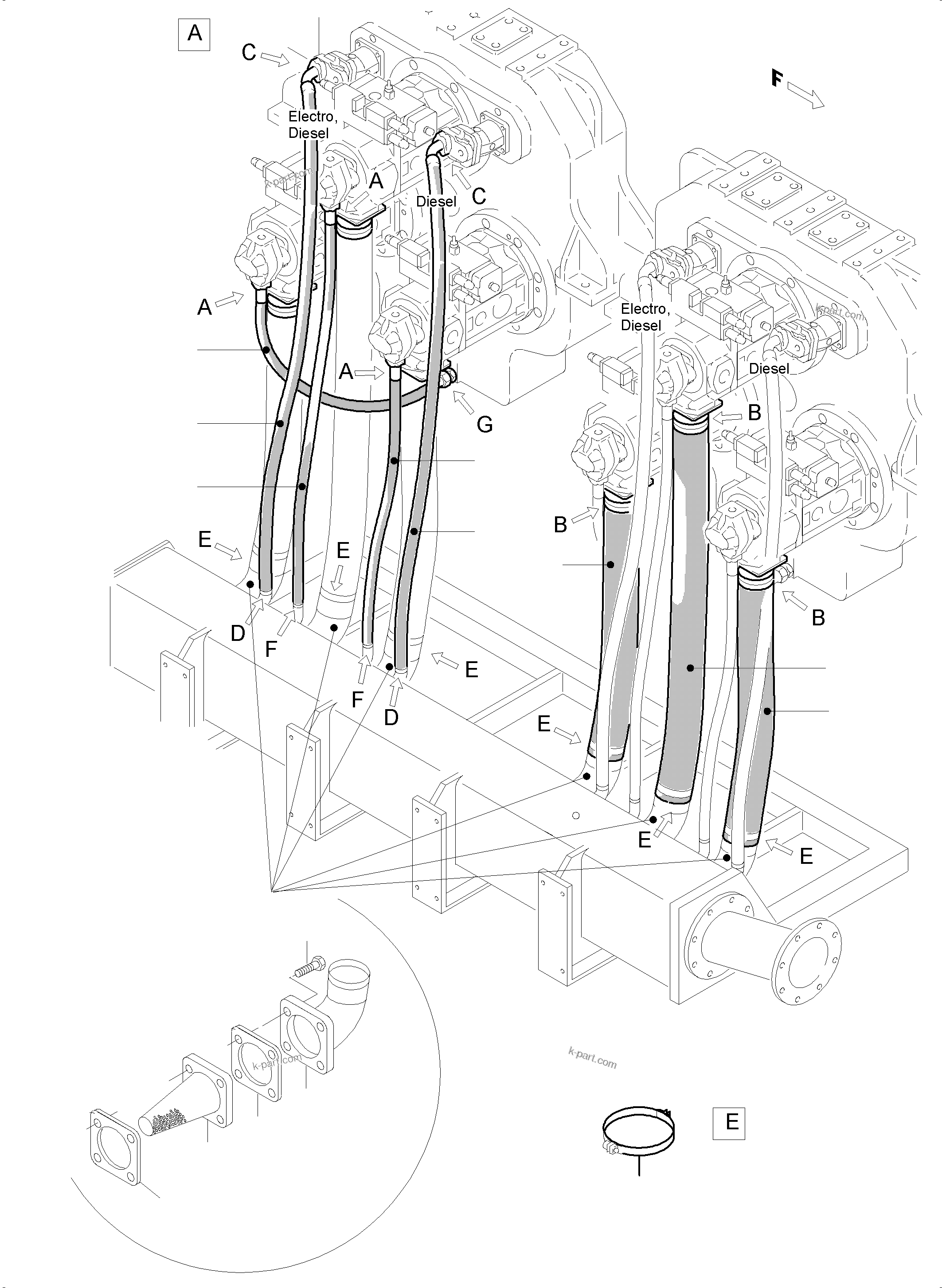 Komatsu parts book diagram for PC5500-6 S/N 15149: SUCTION LINES