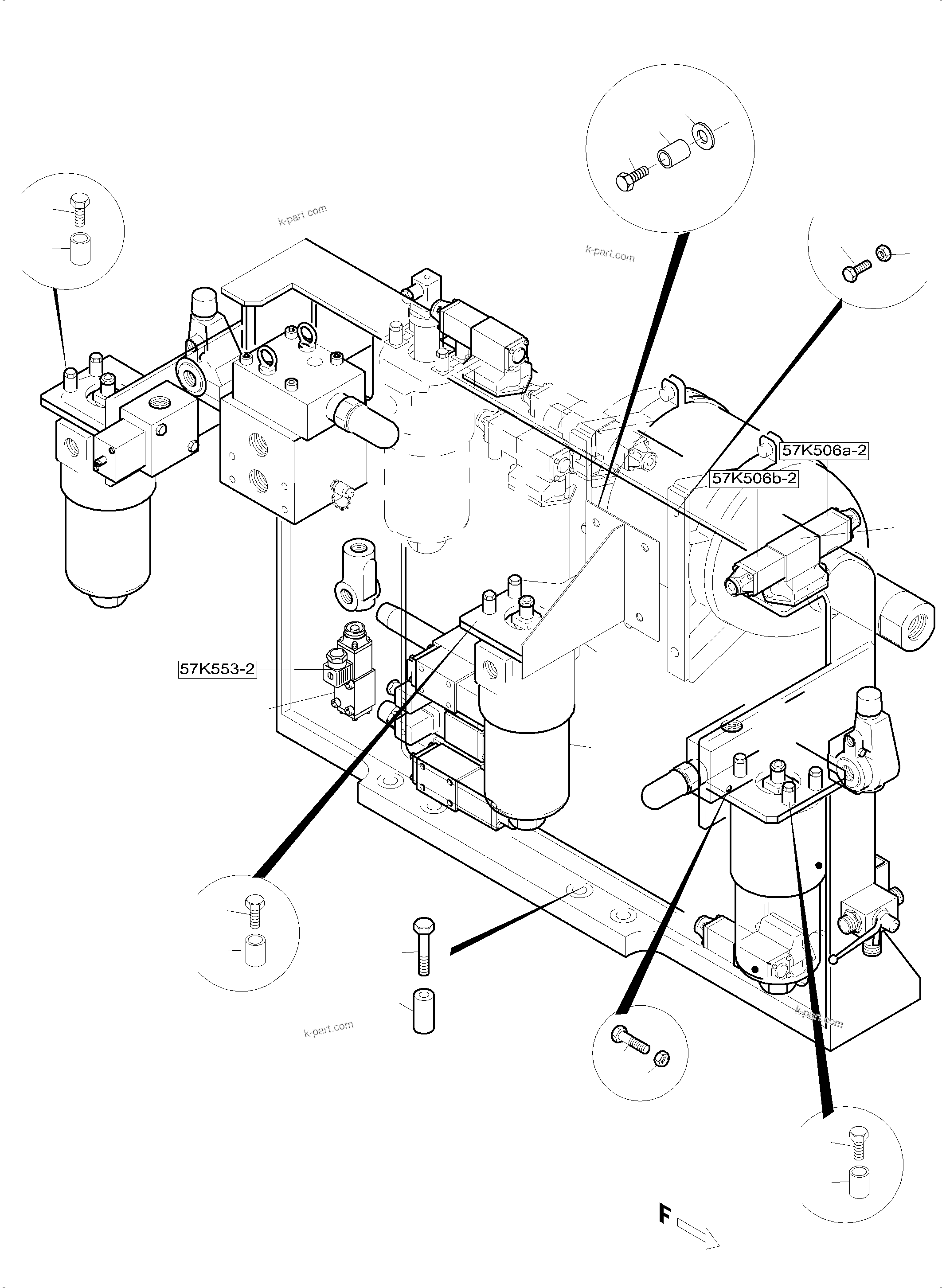 Komatsu parts book diagram for PC5500-6 S/N 15149: CONTROL- AND FILTER PLATE, FRONT (ENGINE 2)