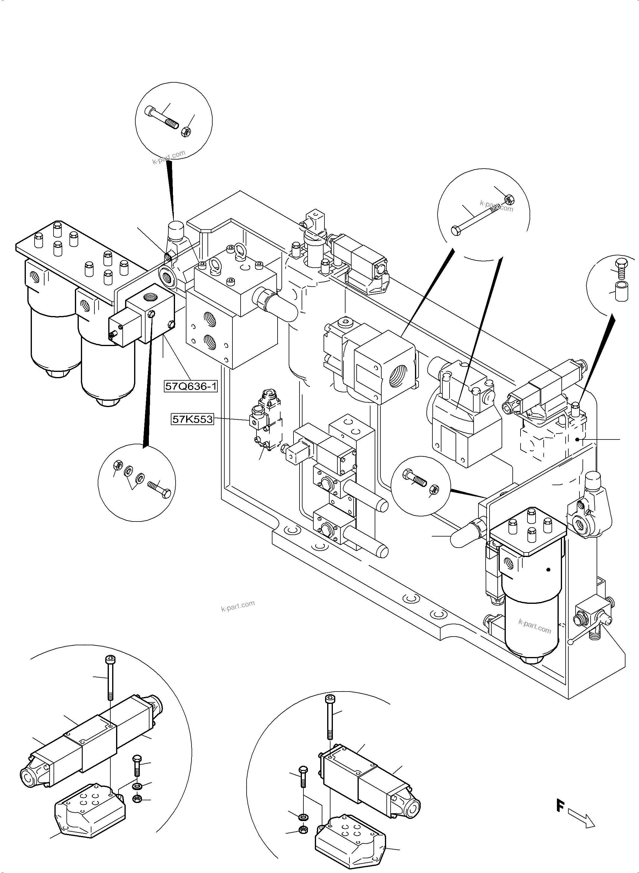 Komatsu parts book diagram for PC5500-6 S/N 15149: CONTROL- AND FILTER PLATE, REAR (ENGINE 1)