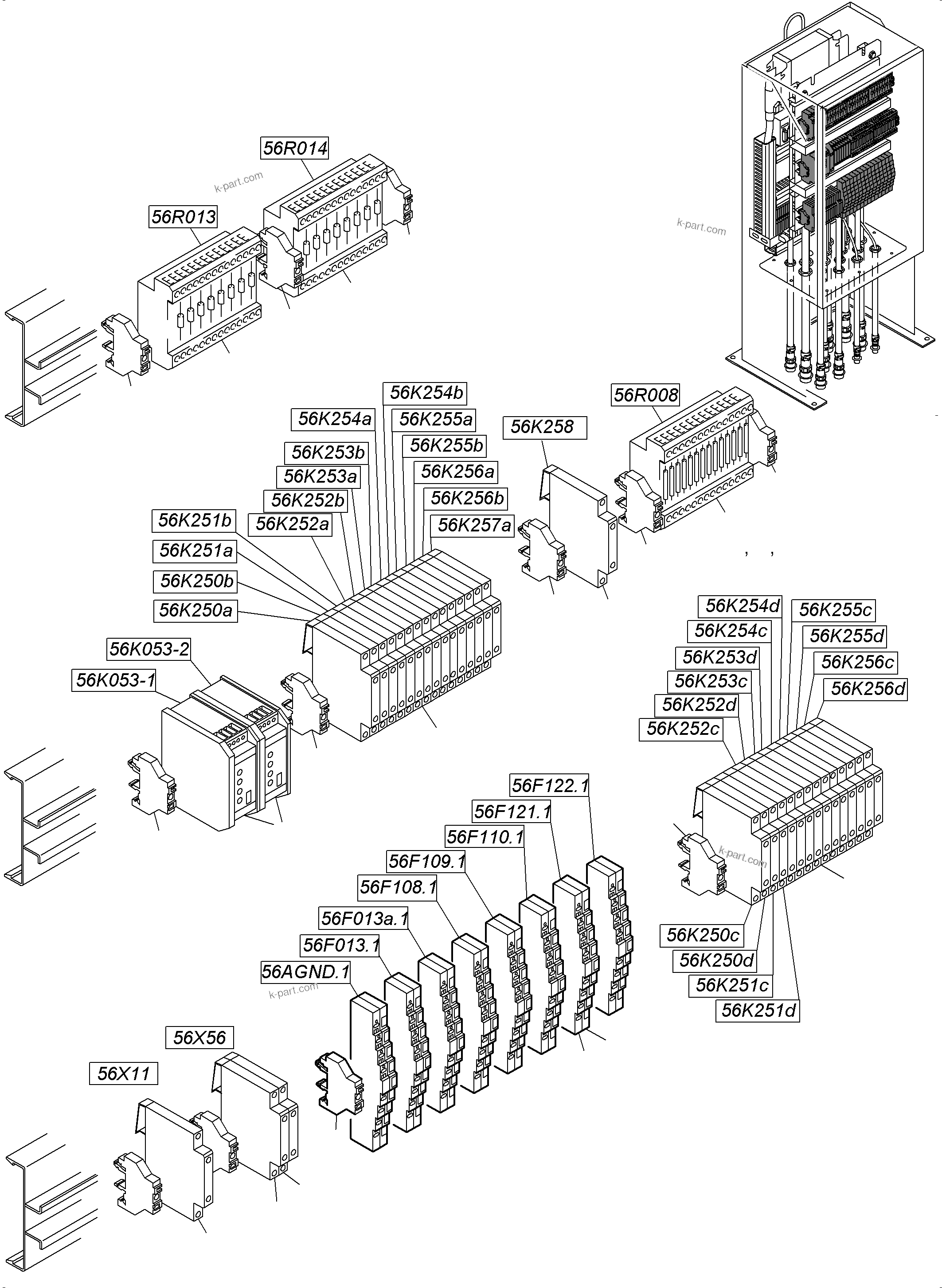 Komatsu parts book diagram for PC5500-6 S/N 15149: SWITCH CABINET LOCATION 56