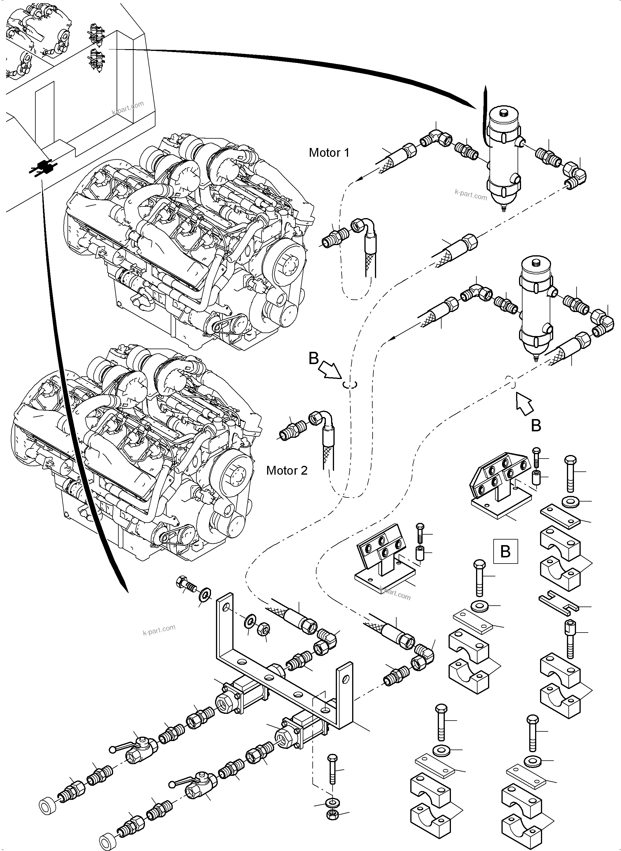Komatsu parts book diagram for PC5500-6 S/N 15149: FUEL LINES QSK 38