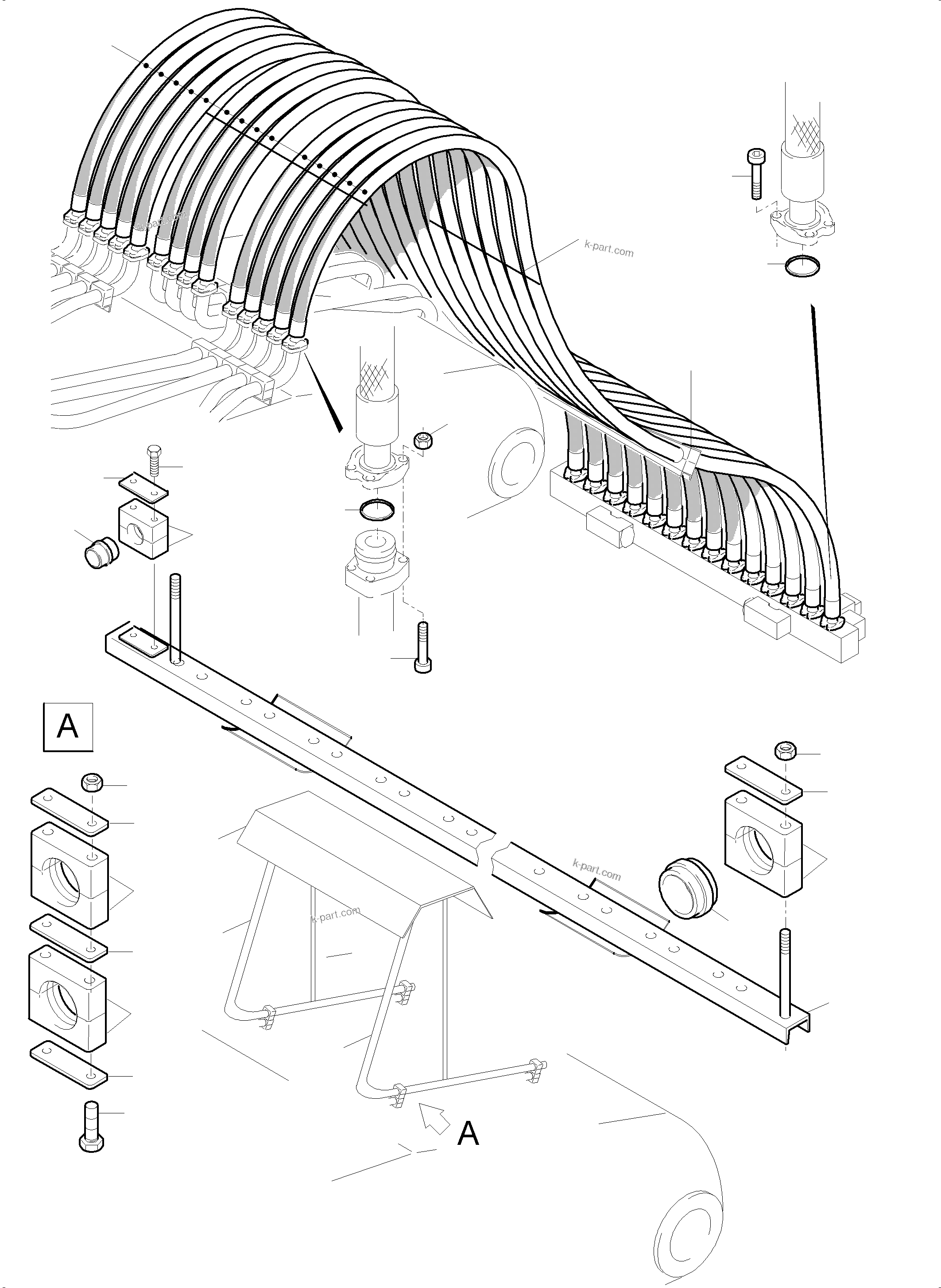 Komatsu parts book diagram for PC5500-6 S/N 15153: HOSES ASSY. - MANIFOLD- BOOM BULLCLAM EQUIPMENT