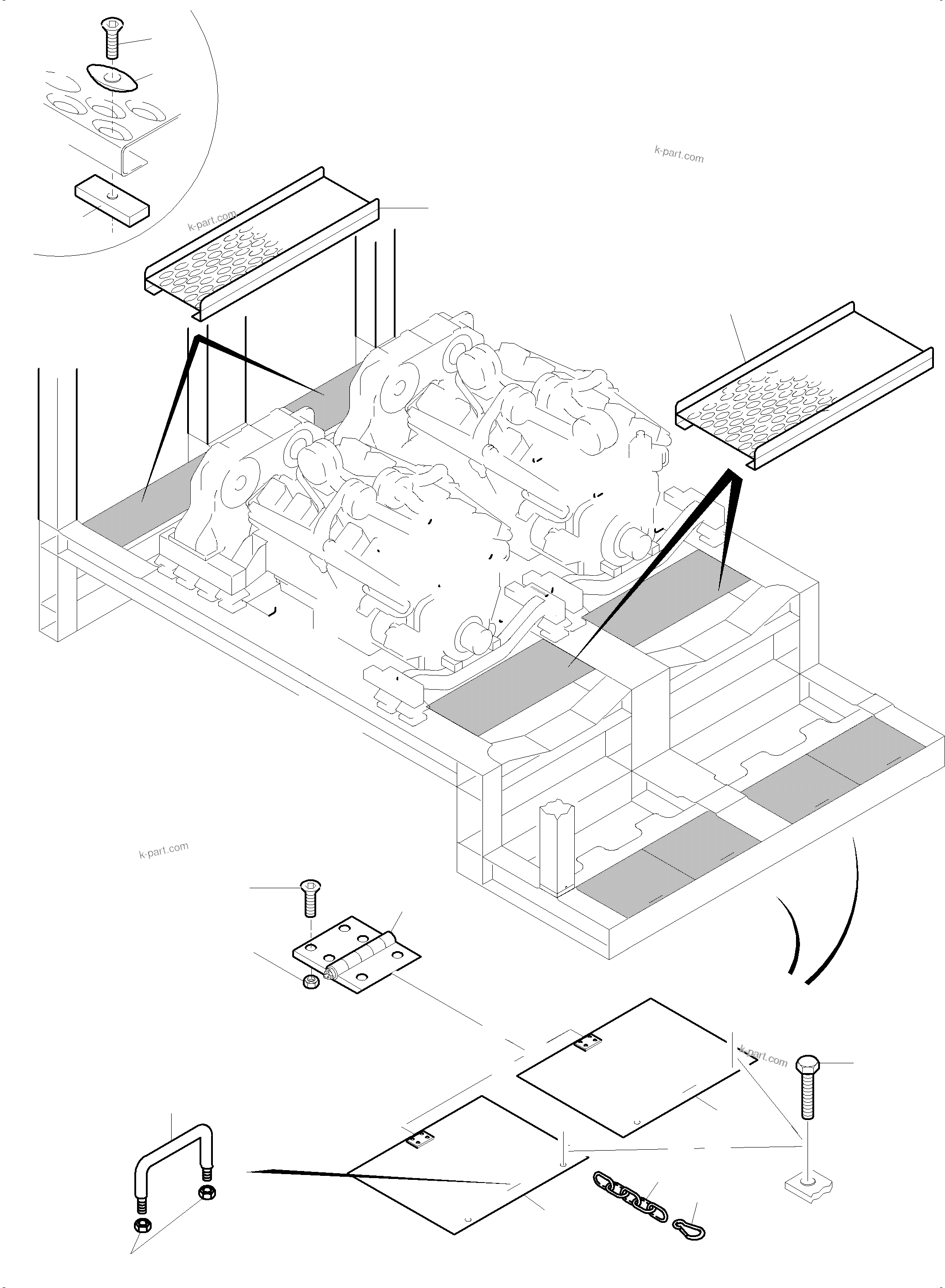 Komatsu parts book diagram for PC5500-6 S/N 15153: POWER FRAME - GRATINGS