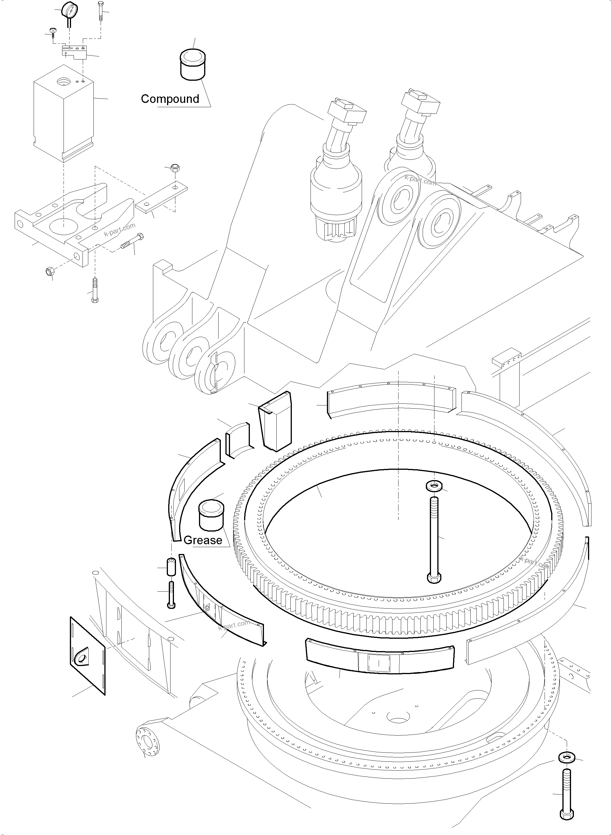 Komatsu parts book diagram for PC5500-6 S/N 15153: SLEW RING ARR.  STANDARD / COLD WEATHER