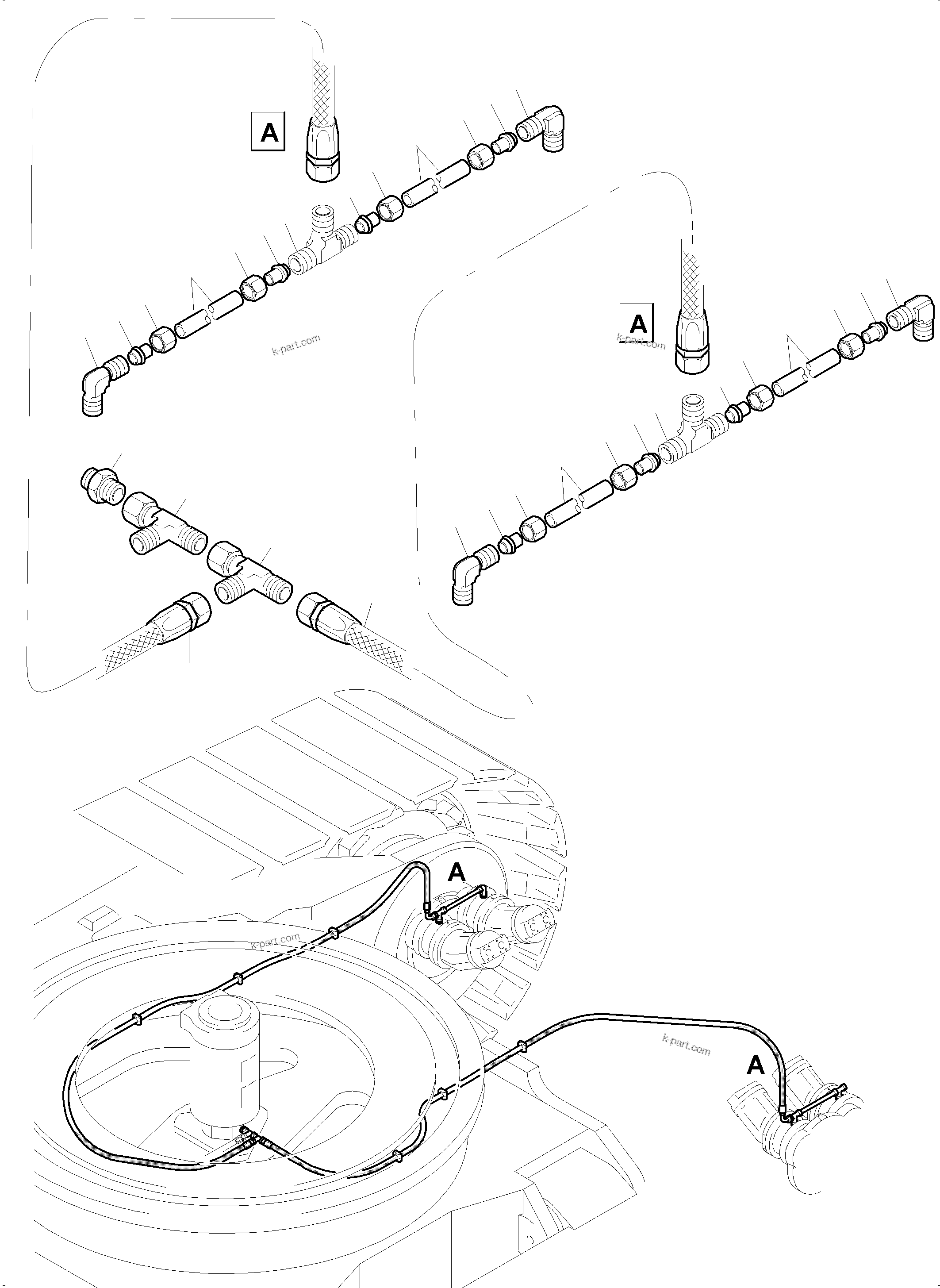 Komatsu parts book diagram for PC5500-6 S/N 15153: PIPING - PARKING BRAKE. BREATHER HOSES