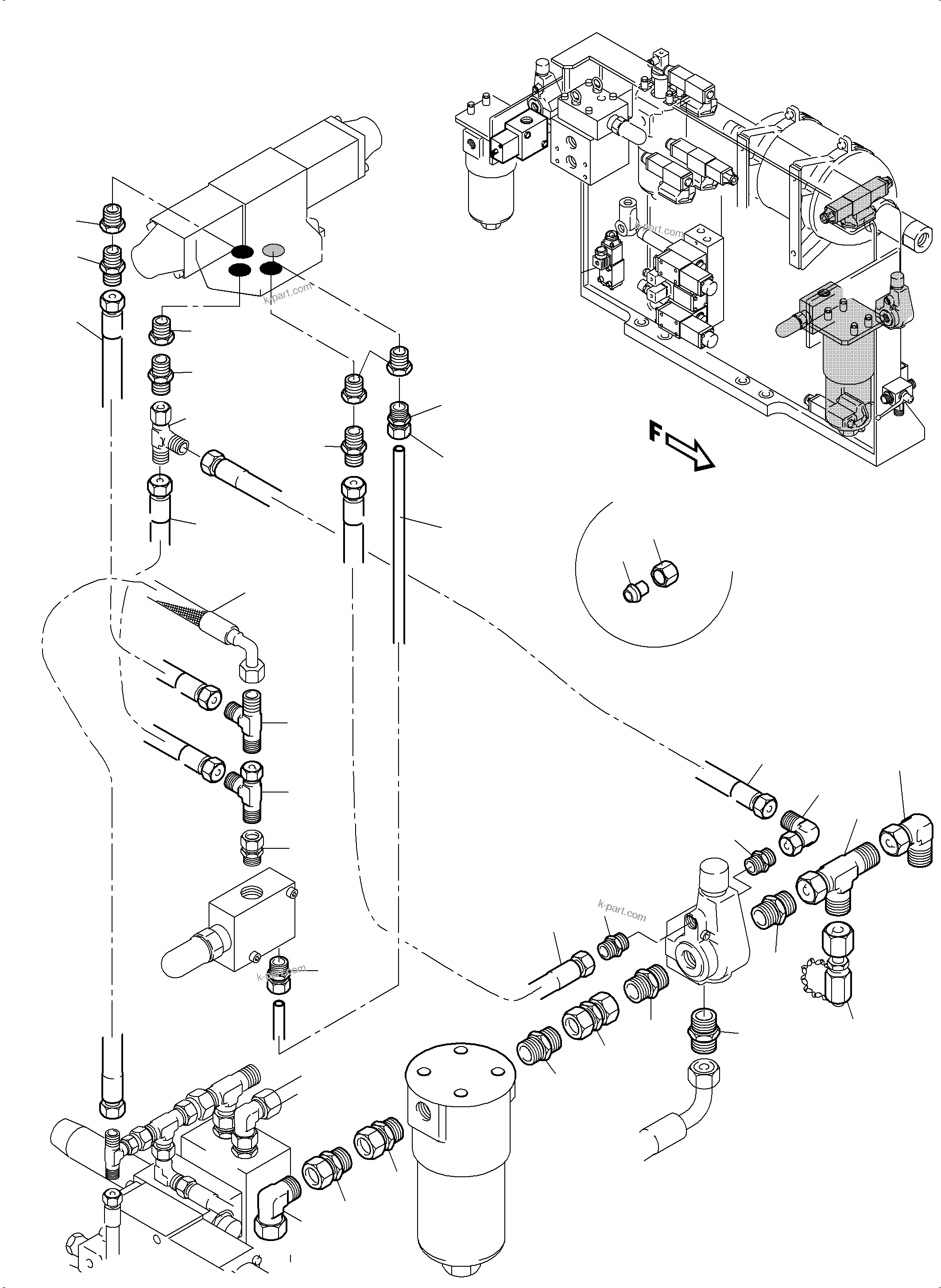 Komatsu parts book diagram for PC5500-6 S/N 15153: PIPES - CONTROL- AND FILTER PLATE, FRONT (ENGINE 2)