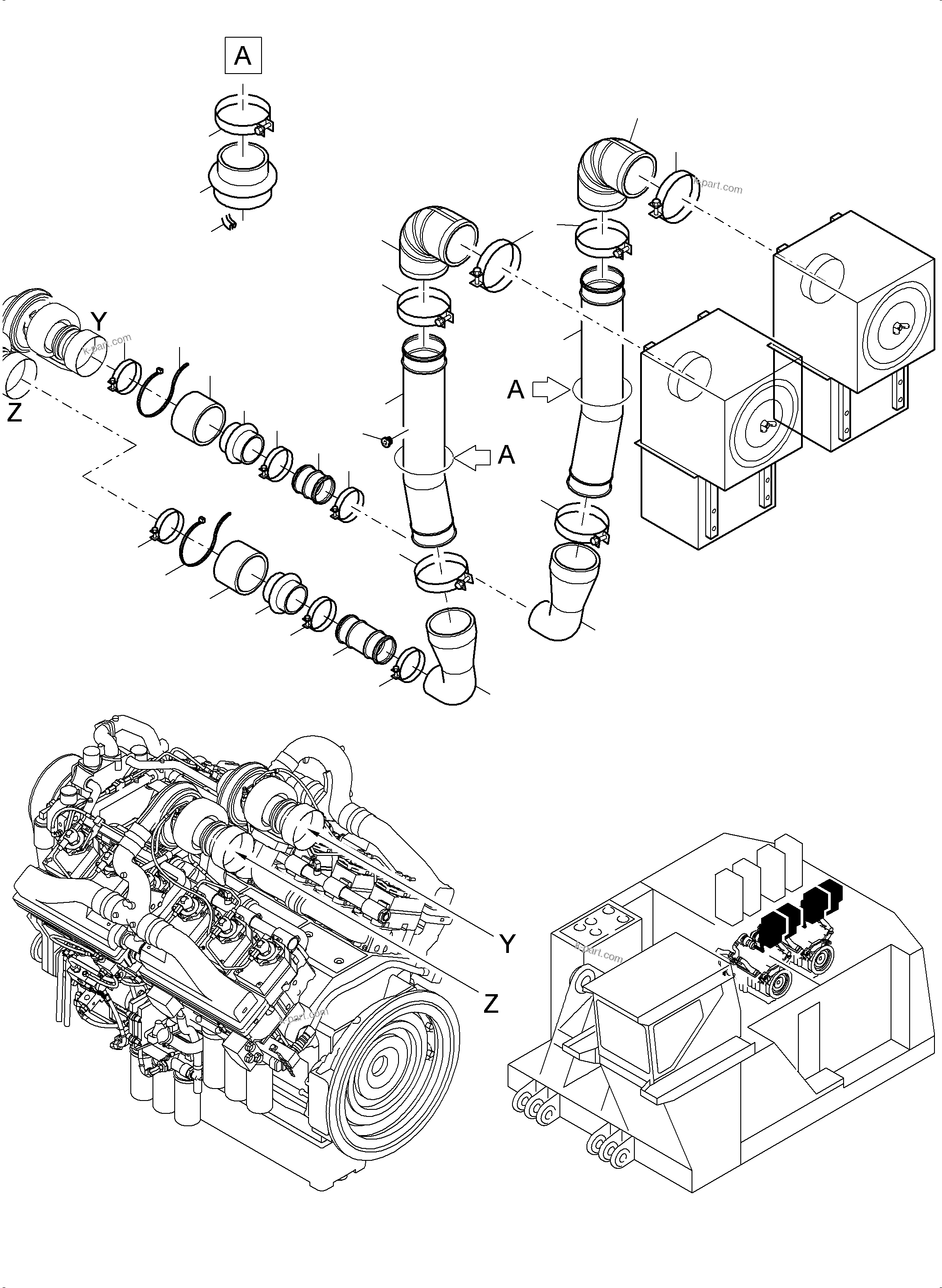 Komatsu parts book diagram for PC5500-6 S/N 15153: ENGINE AIR INTAKE LINES