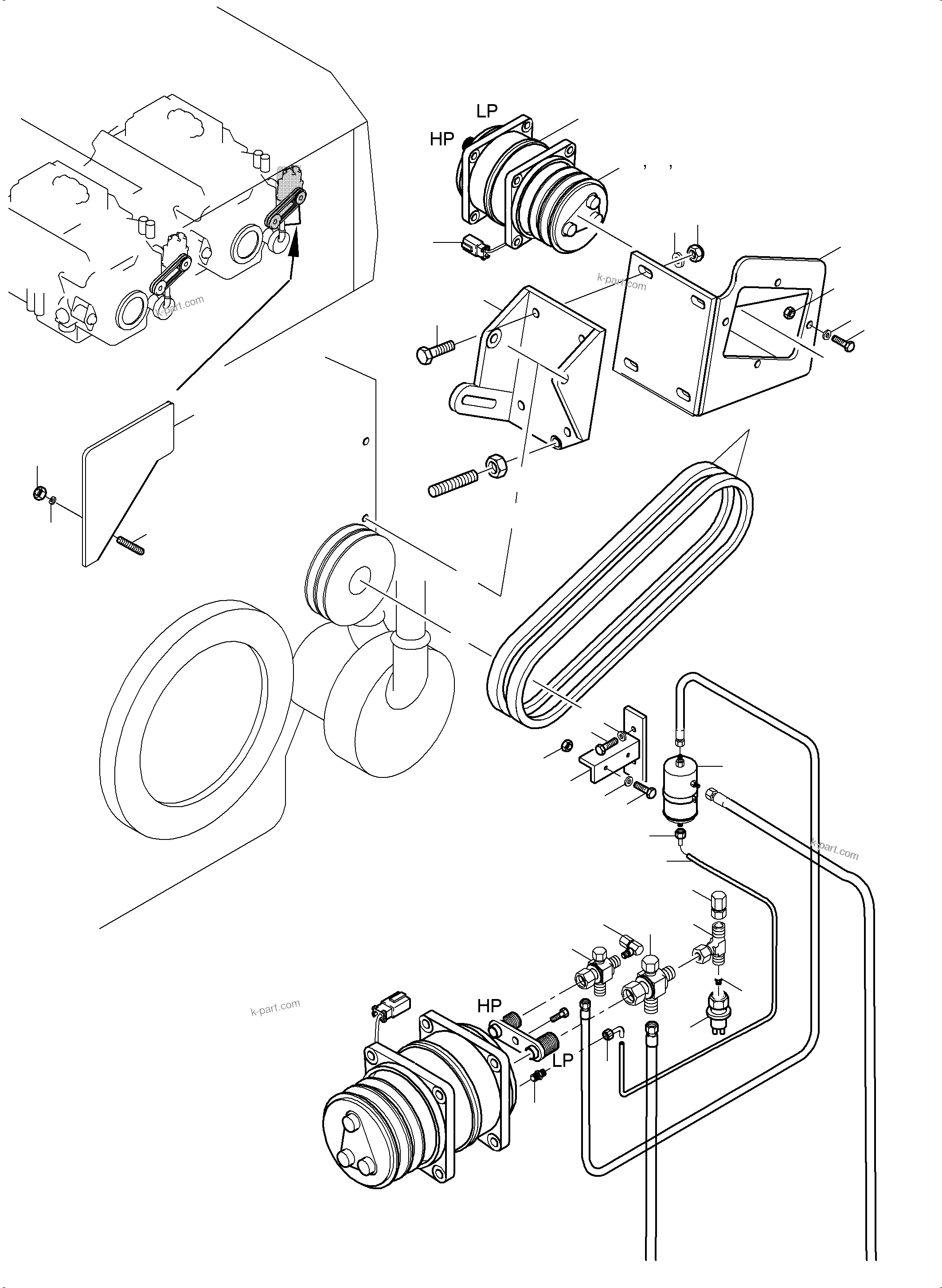 Komatsu parts book diagram for PC5500-6 S/N 15153: AIR CONDITION. COMPRESSOR DRIVE