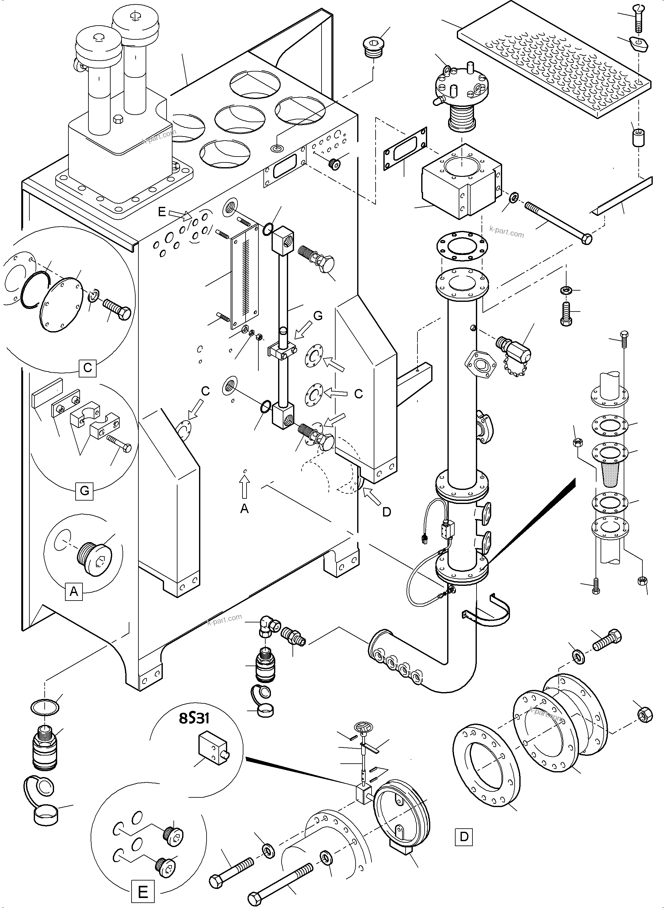 Komatsu parts book diagram for PC5500-6 S/N 15153: MAIN OIL TANK