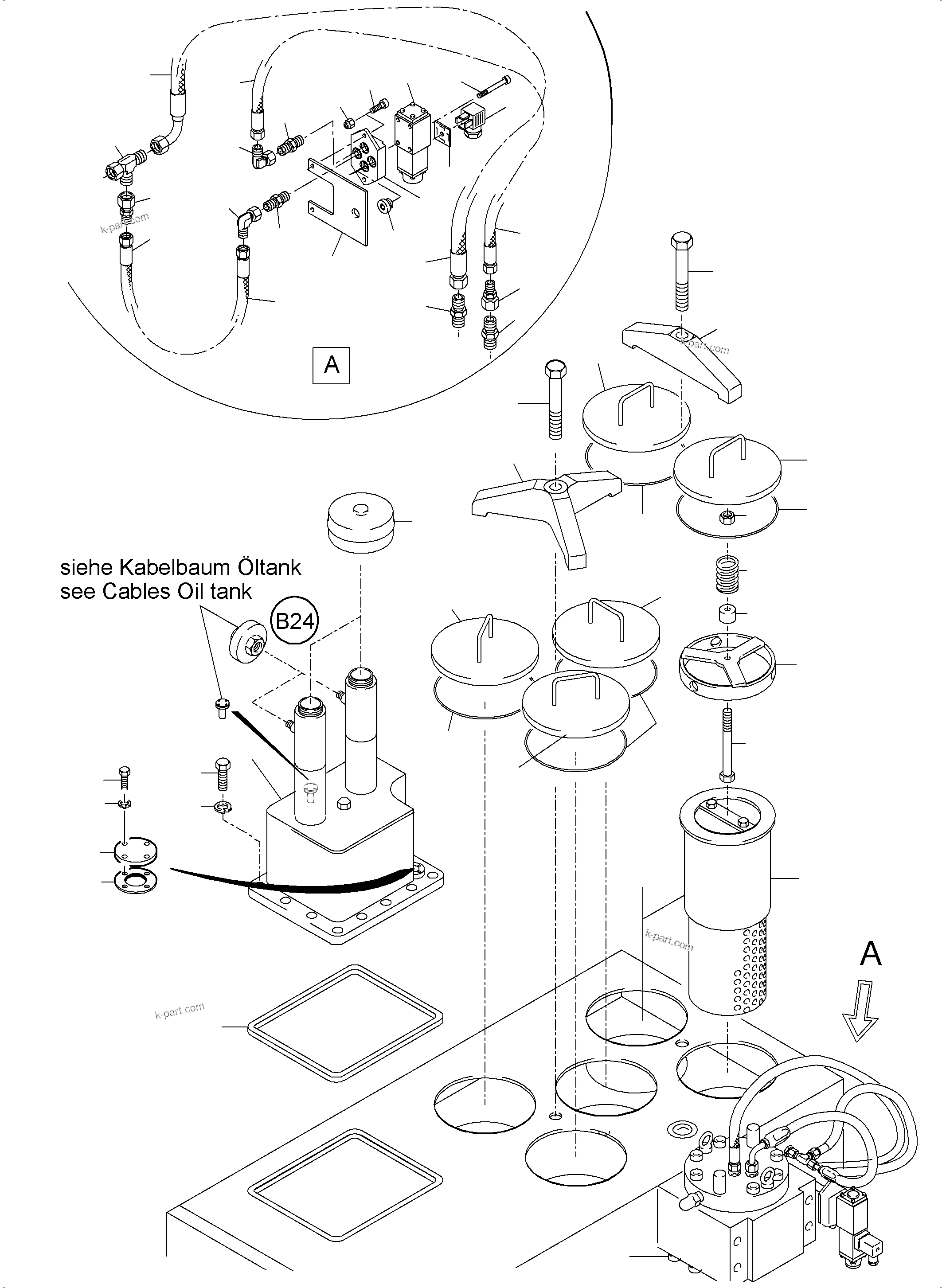 Komatsu parts book diagram for PC5500-6 S/N 15153: MAIN OIL TANK