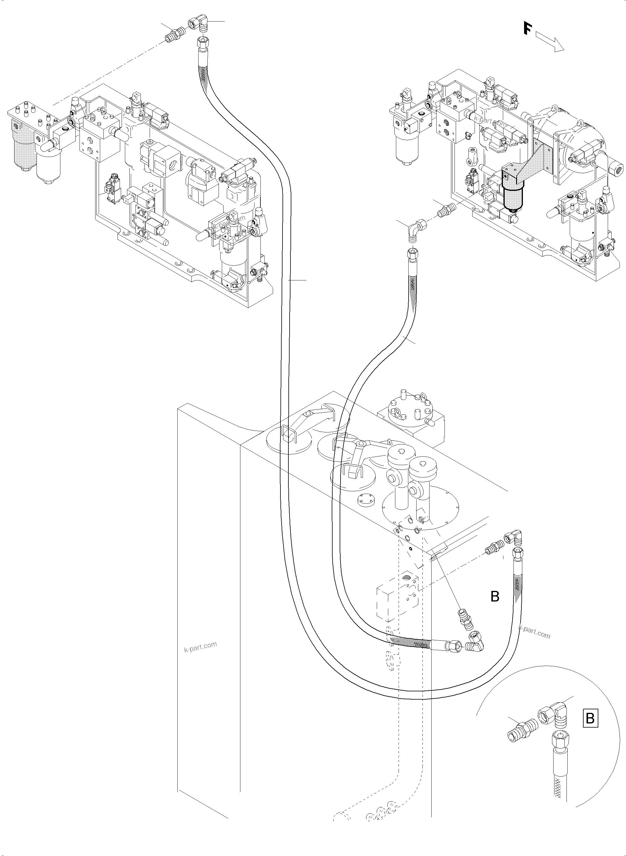 Komatsu parts book diagram for PC5500-6 S/N 15153: PRESSURE LINES, CIRCULATION PUMPS