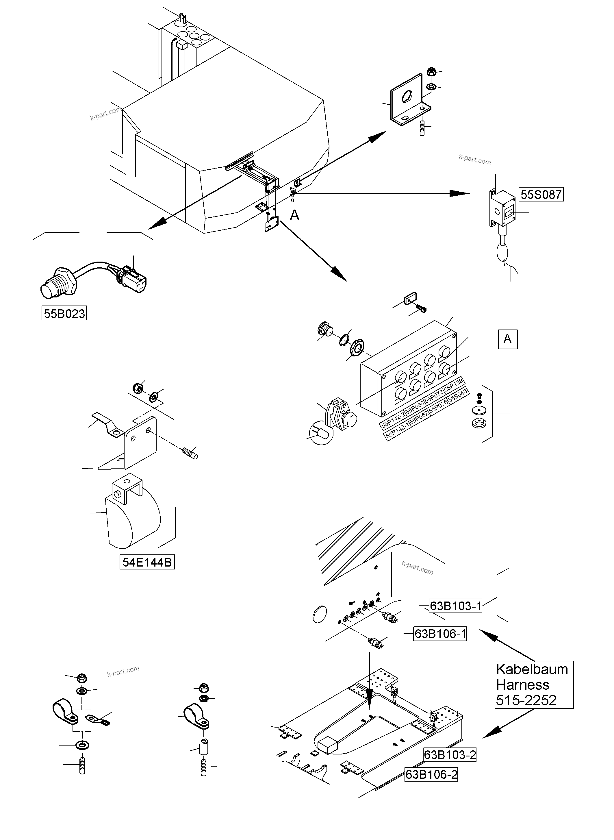 Komatsu parts book diagram for PC5500-6 S/N 15153: ELECTRO PARTS REFUELING, WITHOUT OR WITH SERVICE ARM