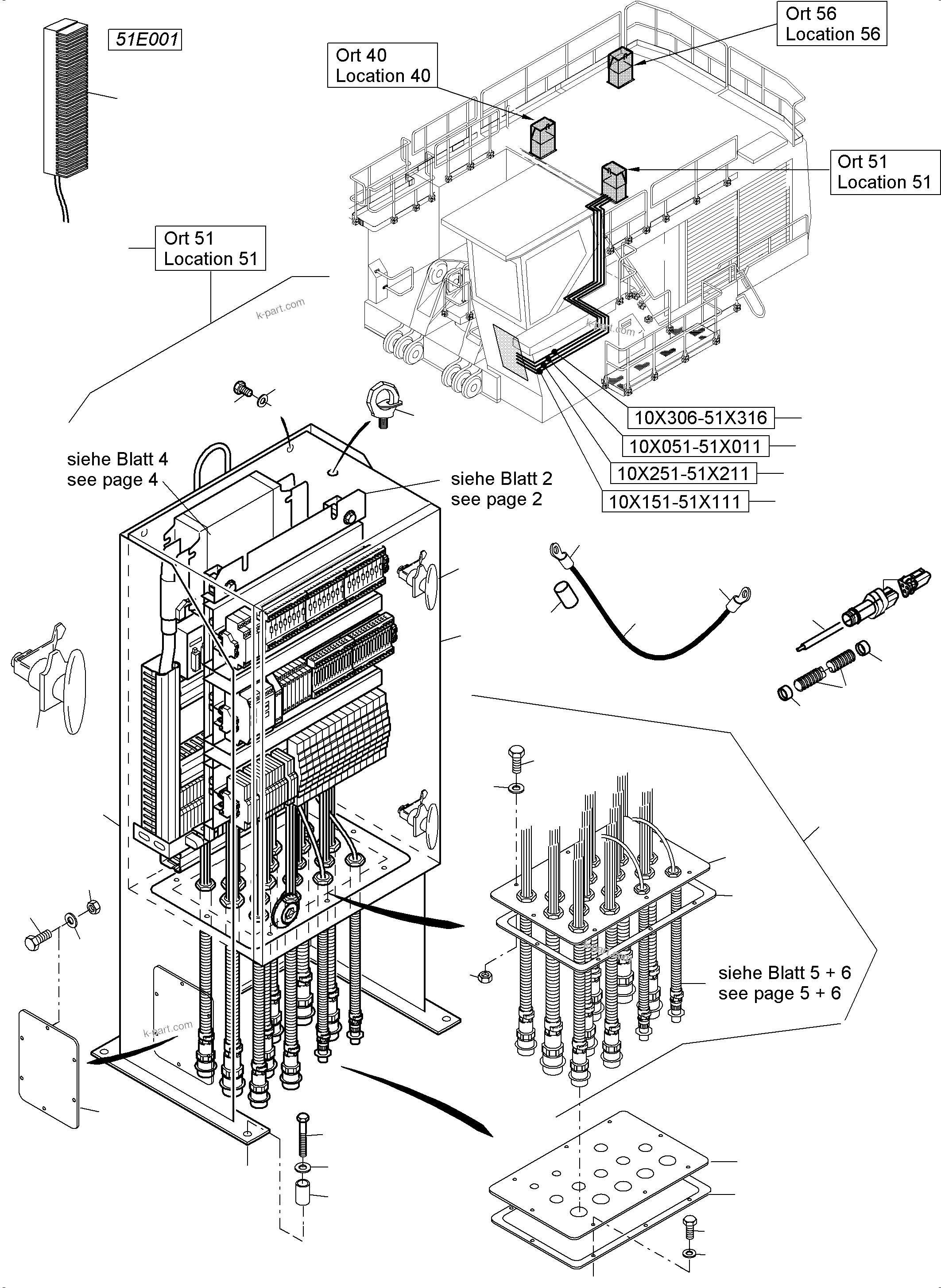 Komatsu parts book diagram for PC5500-6 S/N 15153: SWITCH CABINET LOCATION 51