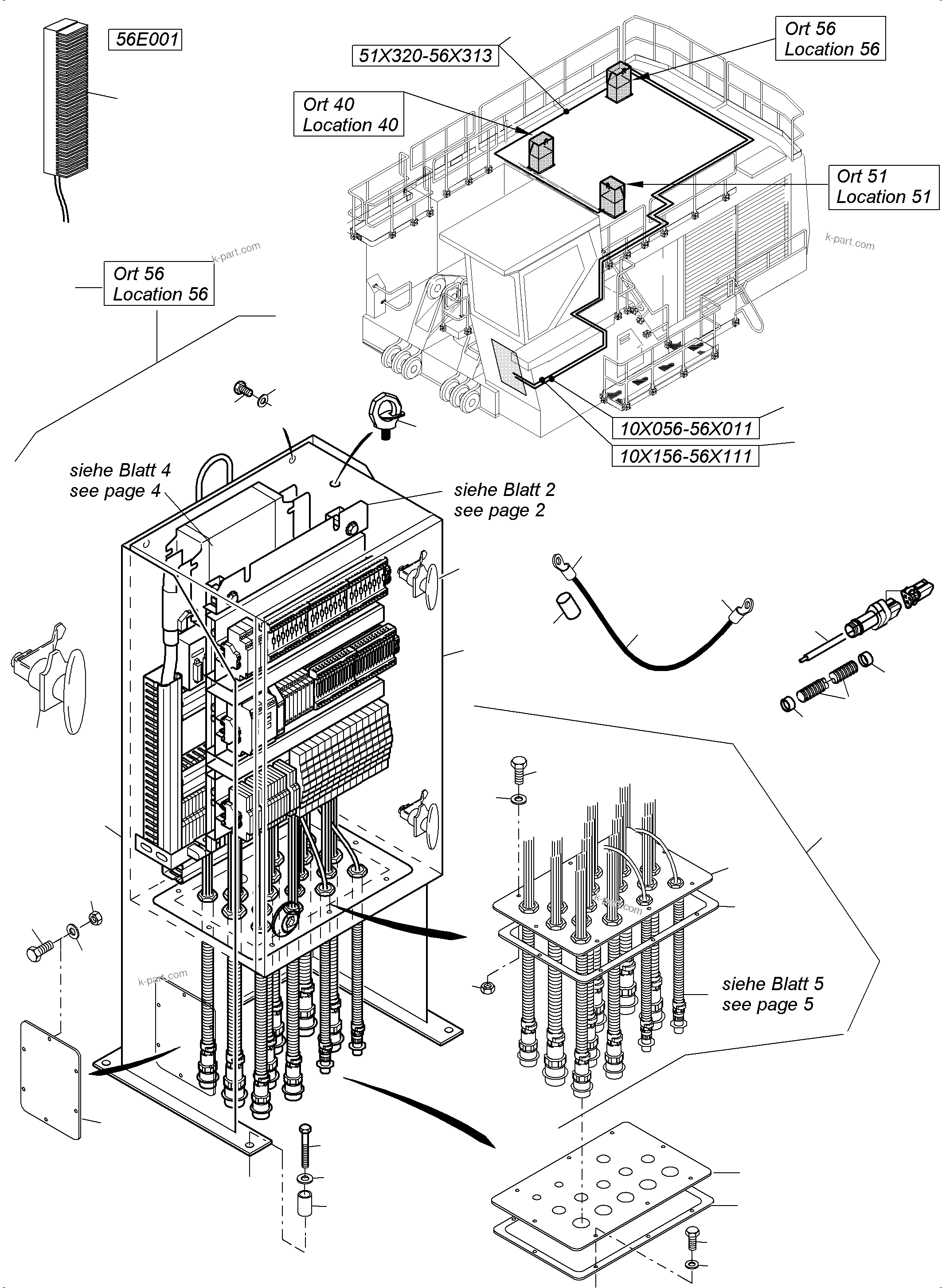 Komatsu parts book diagram for PC5500-6 S/N 15153: SWITCH CABINET LOCATION 56