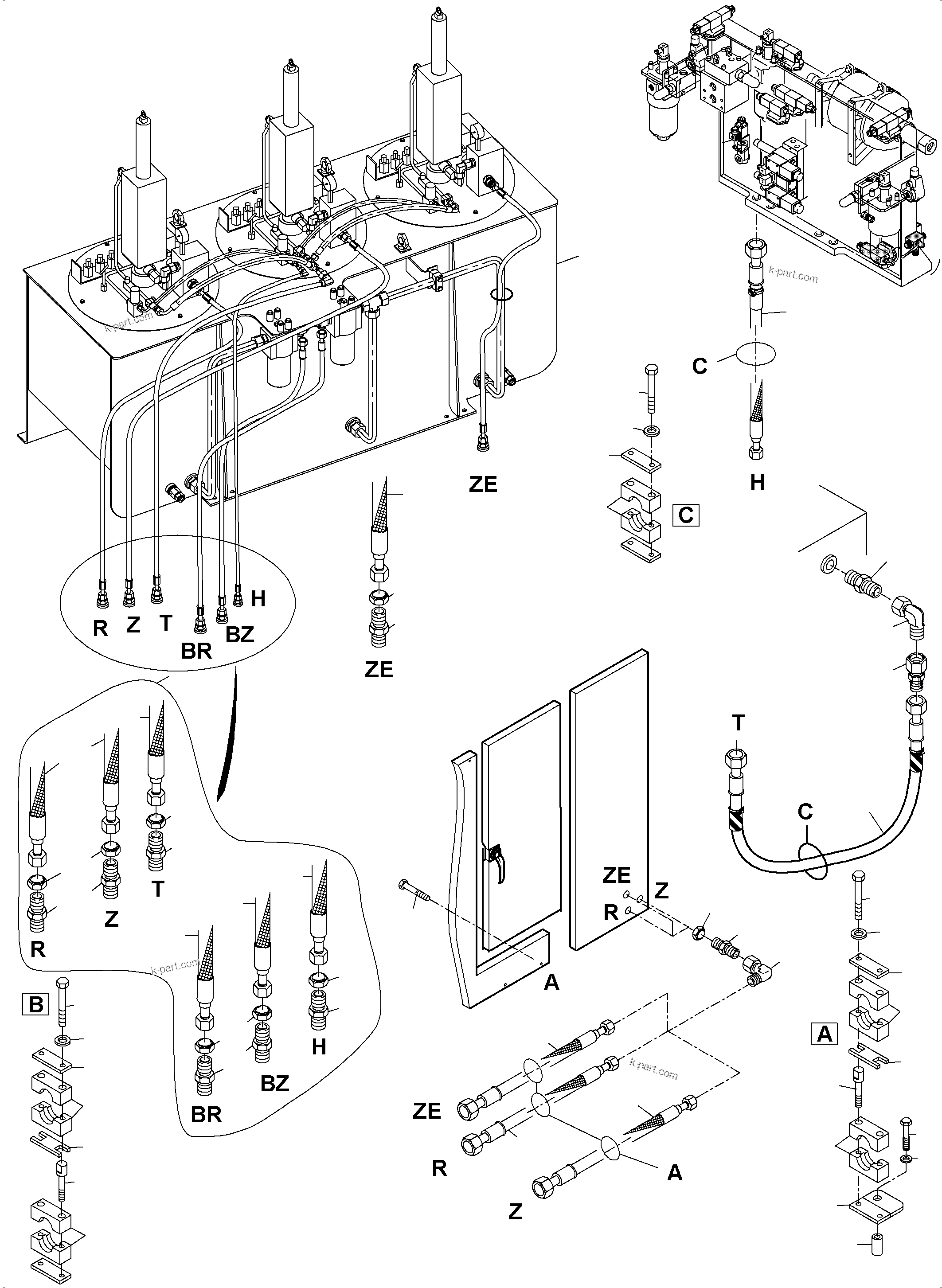 Komatsu parts book diagram for PC5500-6 S/N 15153: LUBE STATION ARRANGEMENT AND GREASE PIPE