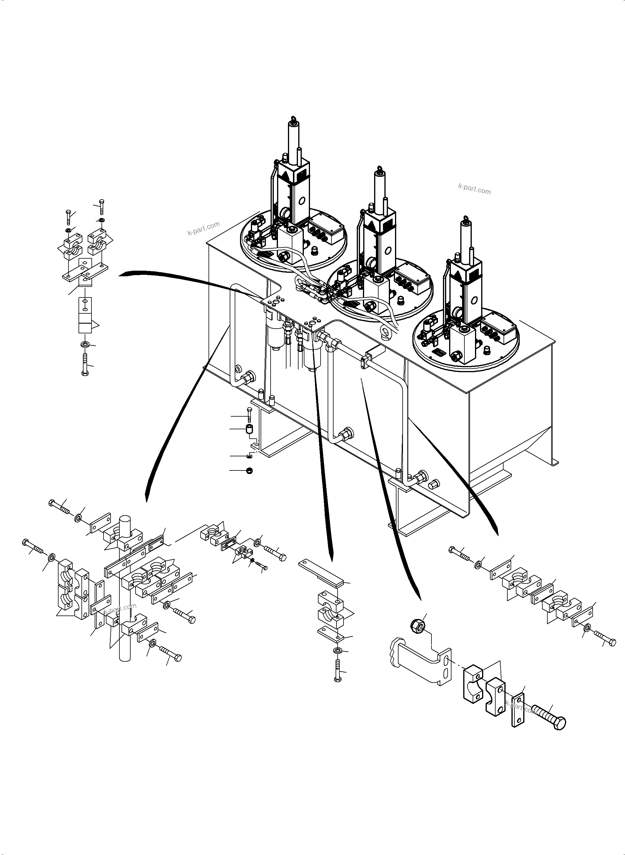 Komatsu parts book diagram for PC5500-6 S/N 15153: LUBE STATION ARRANGEMENT AND GREASE PIPE