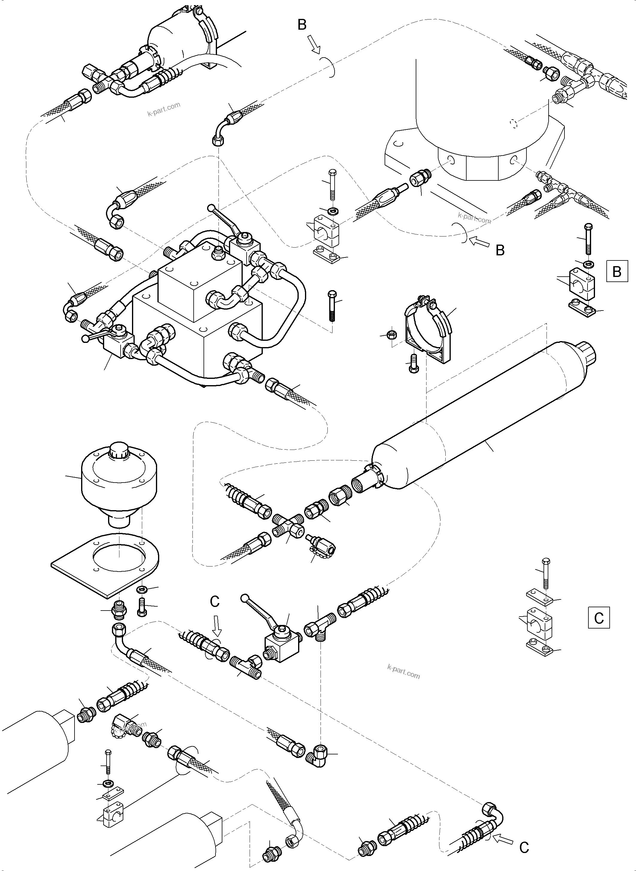 Komatsu parts book diagram for PC5500-6 S/N 15153: HYDRAULIC TRACK TENSIONING STANDARD