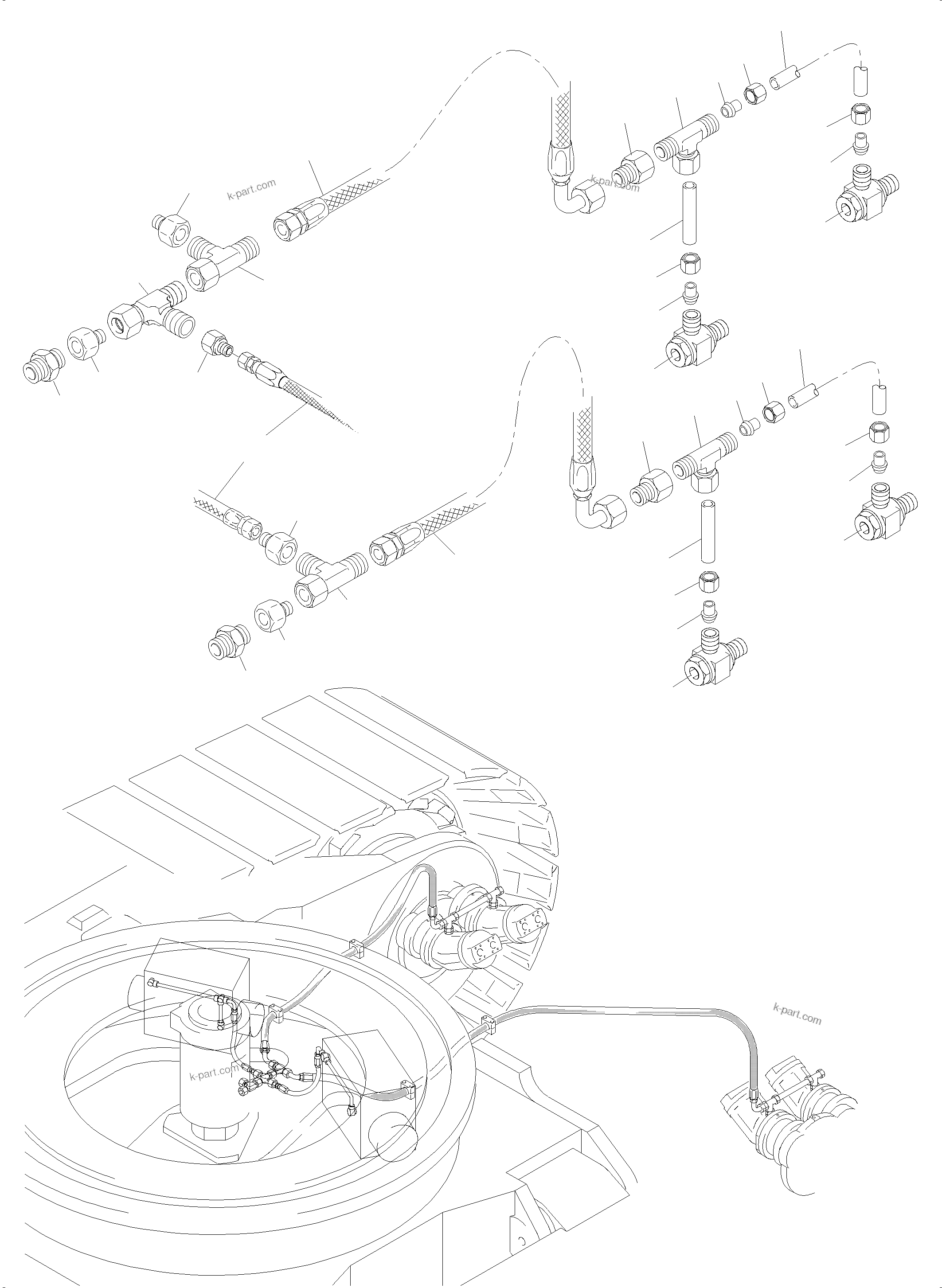 Komatsu parts book diagram for PC5500-6 S/N 15164: DRIVE MOTOR - LEAKAGELINES