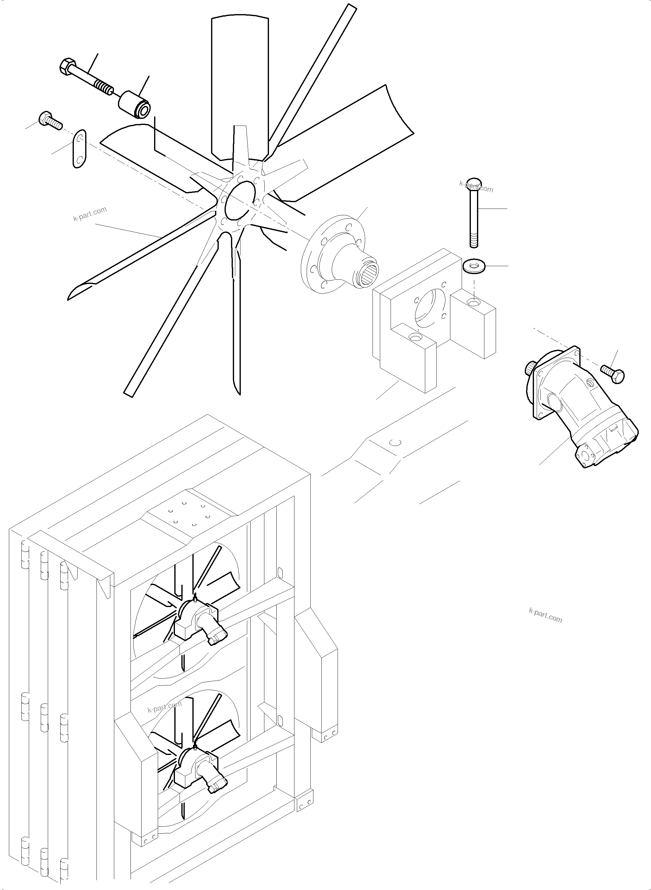 Komatsu parts book diagram for PC5500-6 S/N 15164: OIL COOLER - FAN DRIVE
