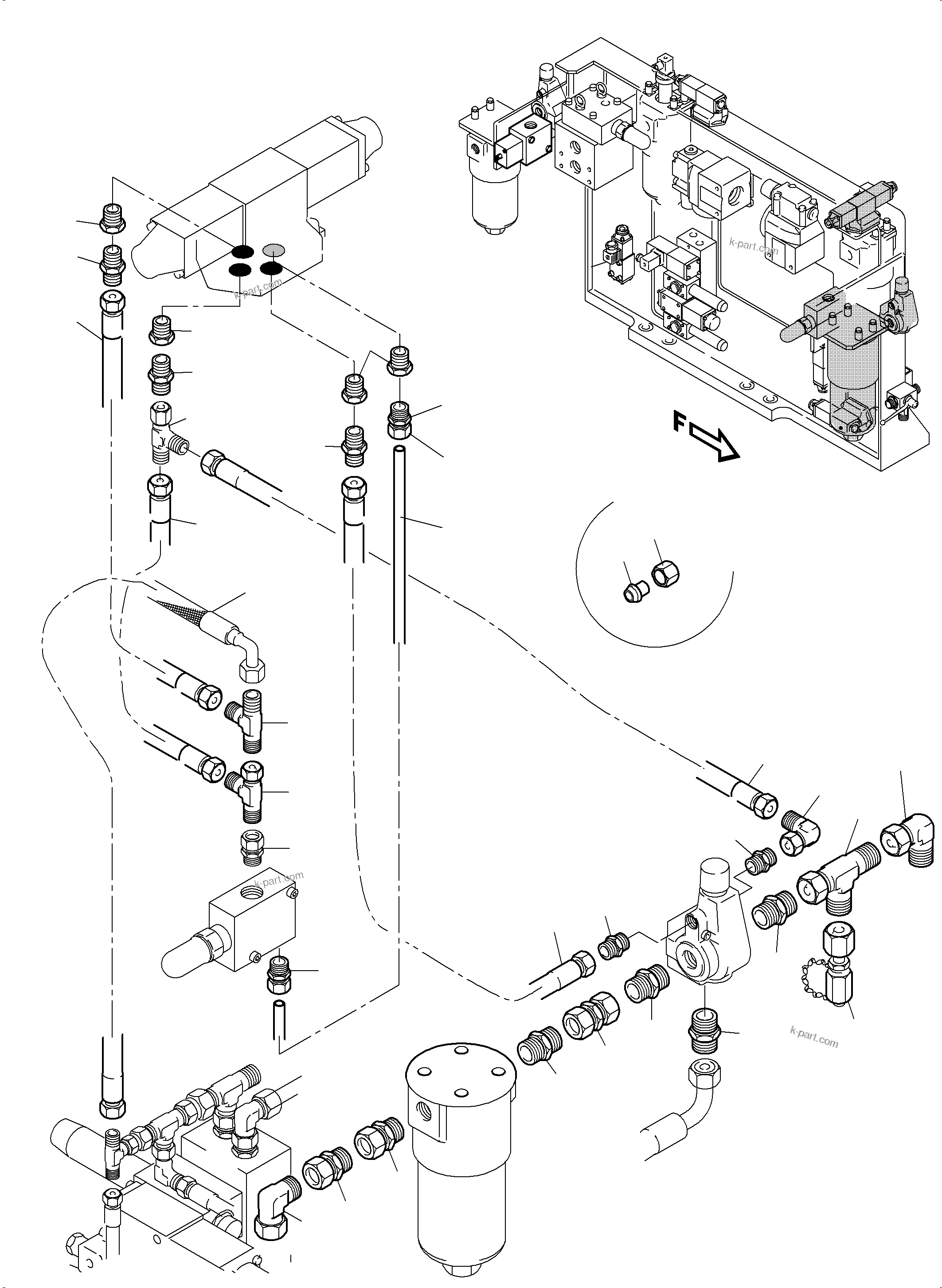 Komatsu parts book diagram for PC5500-6 S/N 15164: PIPES - CONTROL- AND FILTER PLATE, REAR (ENGINE 1)