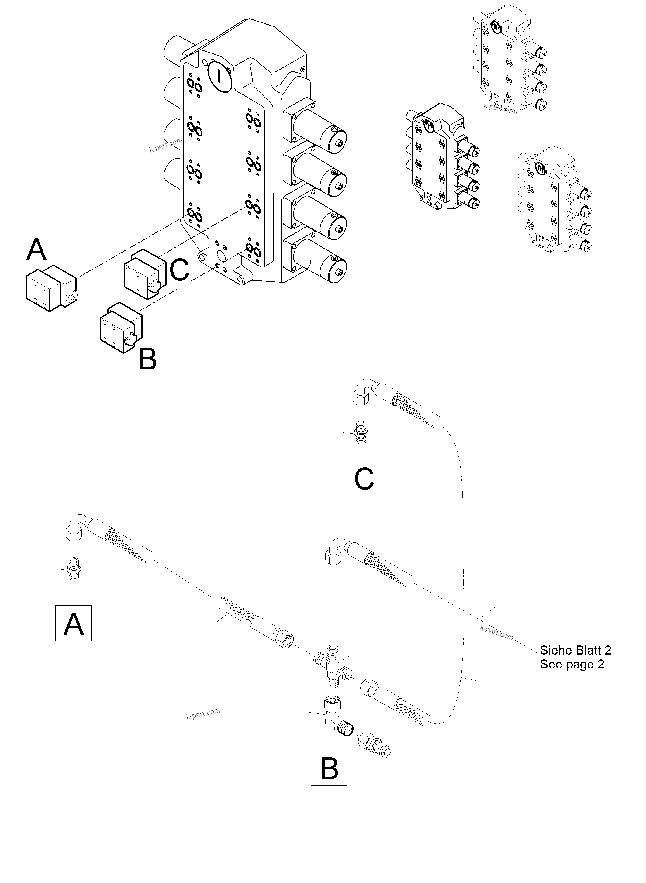 Komatsu parts book diagram for PC5500-6 S/N 15164: PIPING - SECONDARY VALVES, BH