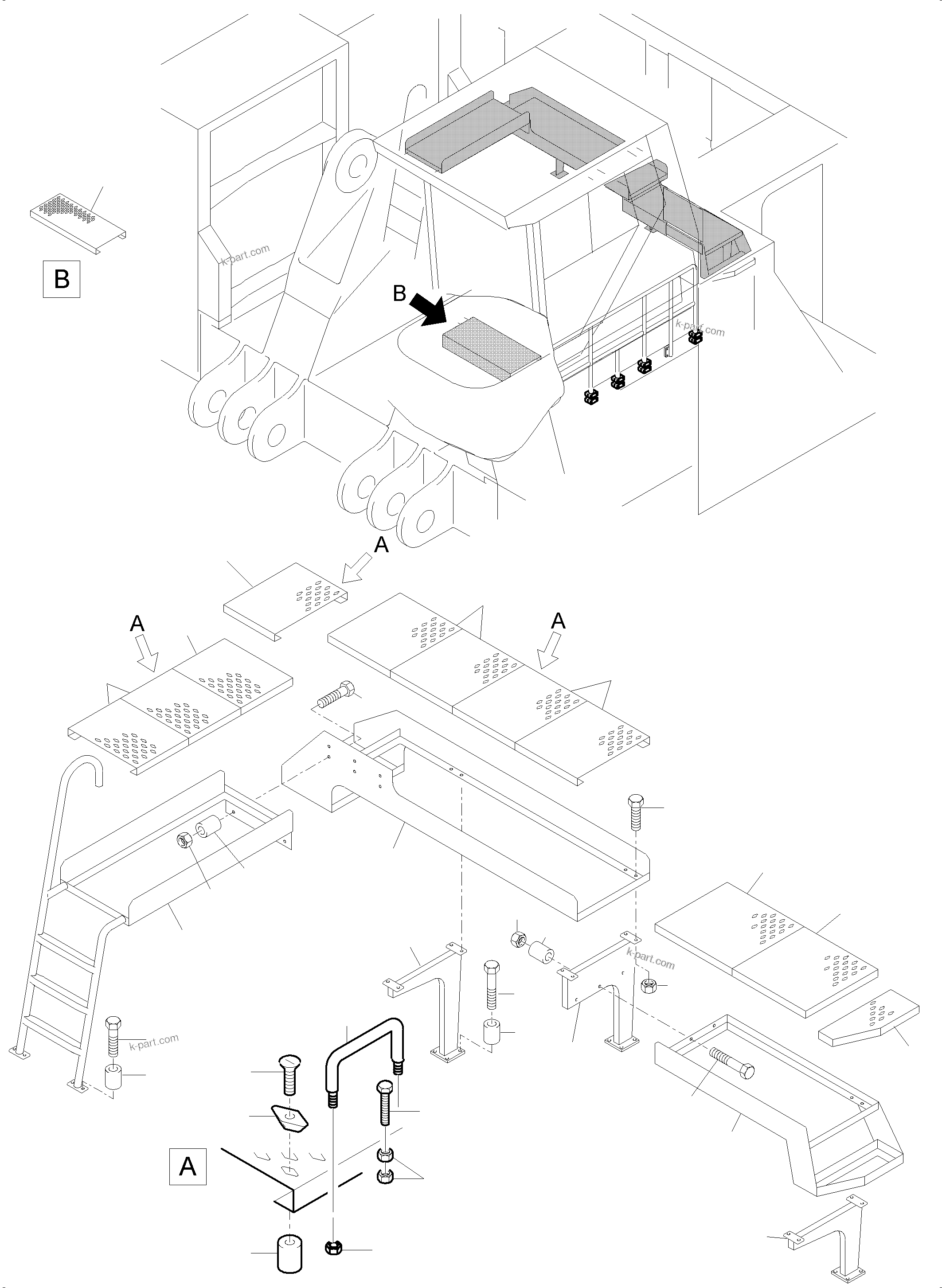 Komatsu parts book diagram for PC5500-6 S/N 15164: RAILS