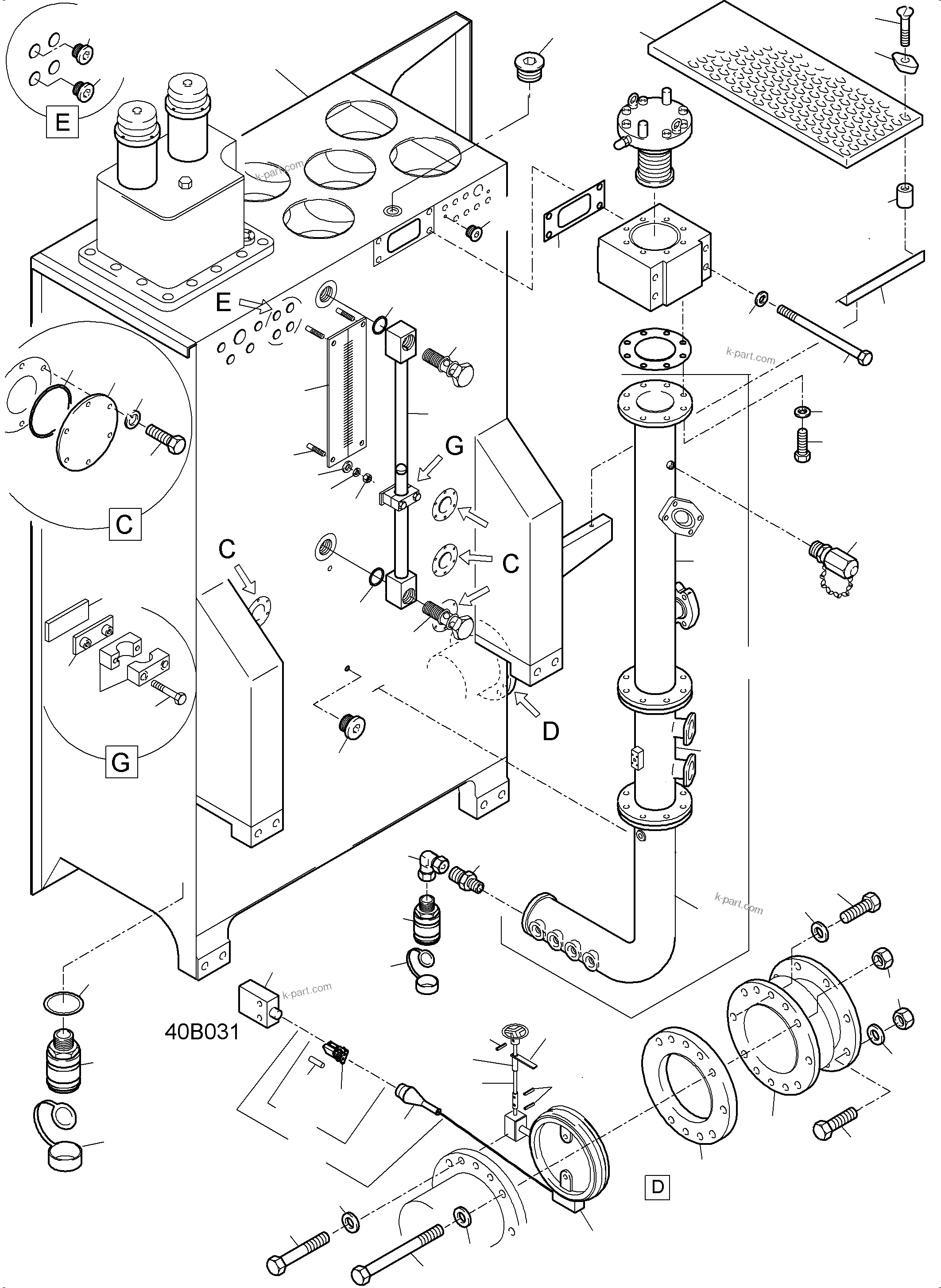 Komatsu parts book diagram for PC5500-6 S/N 15164: MAIN OIL TANK