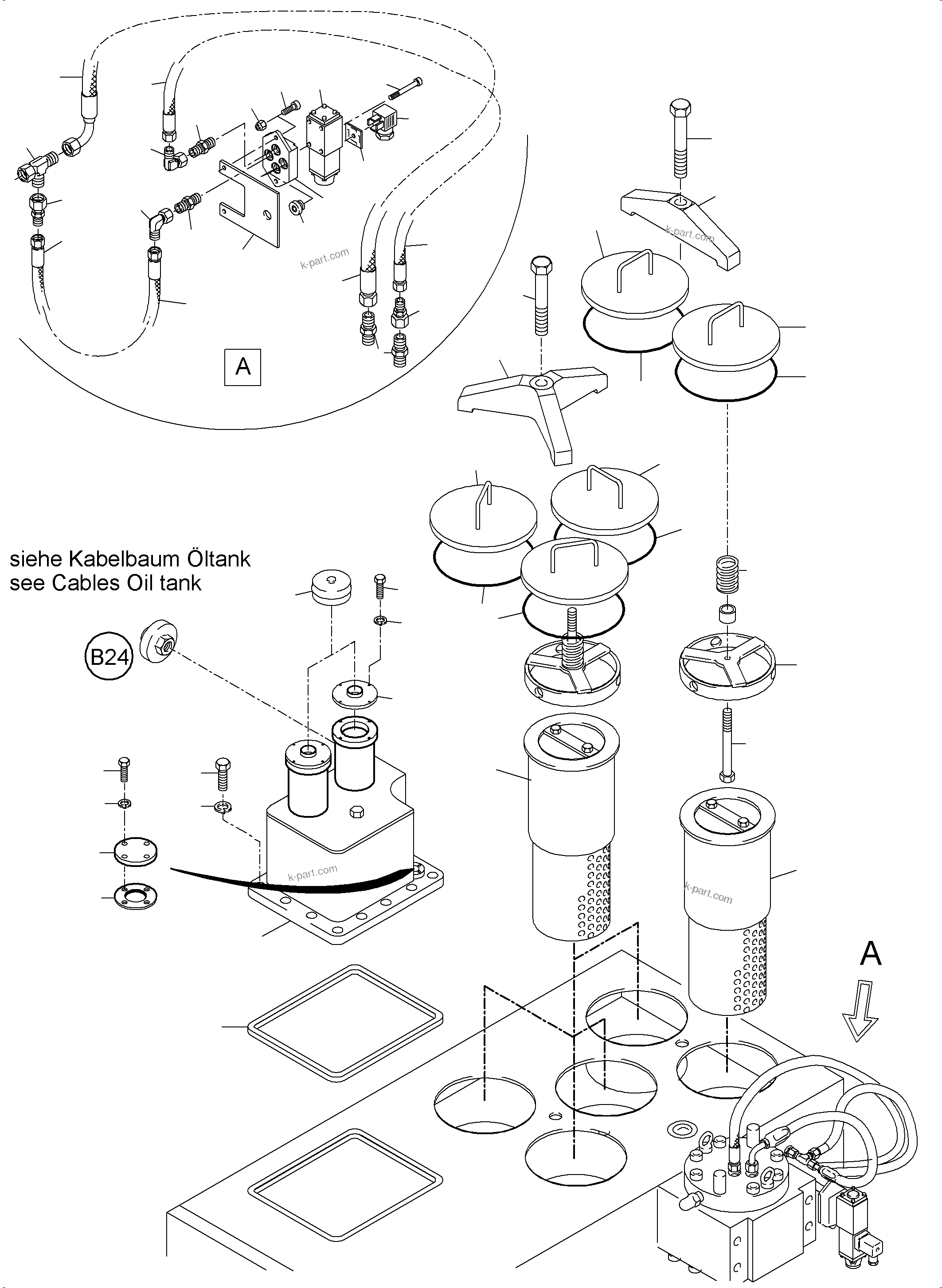 Komatsu parts book diagram for PC5500-6 S/N 15164: MAIN OIL TANK