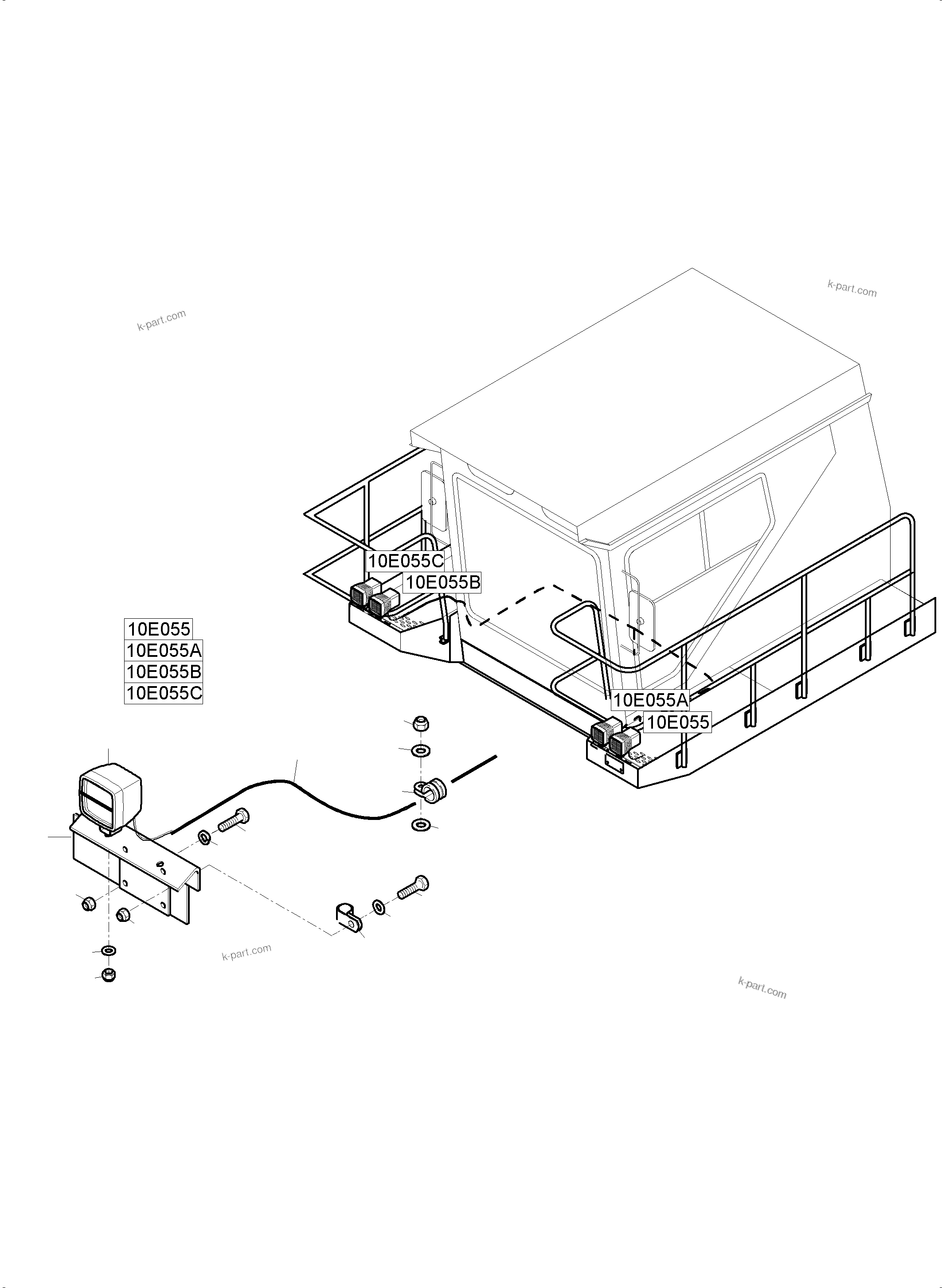 Komatsu parts book diagram for PC5500-6 S/N 15164: ELECTRIC - CAB SUPPORT AND INTERMEDIATE LANDING