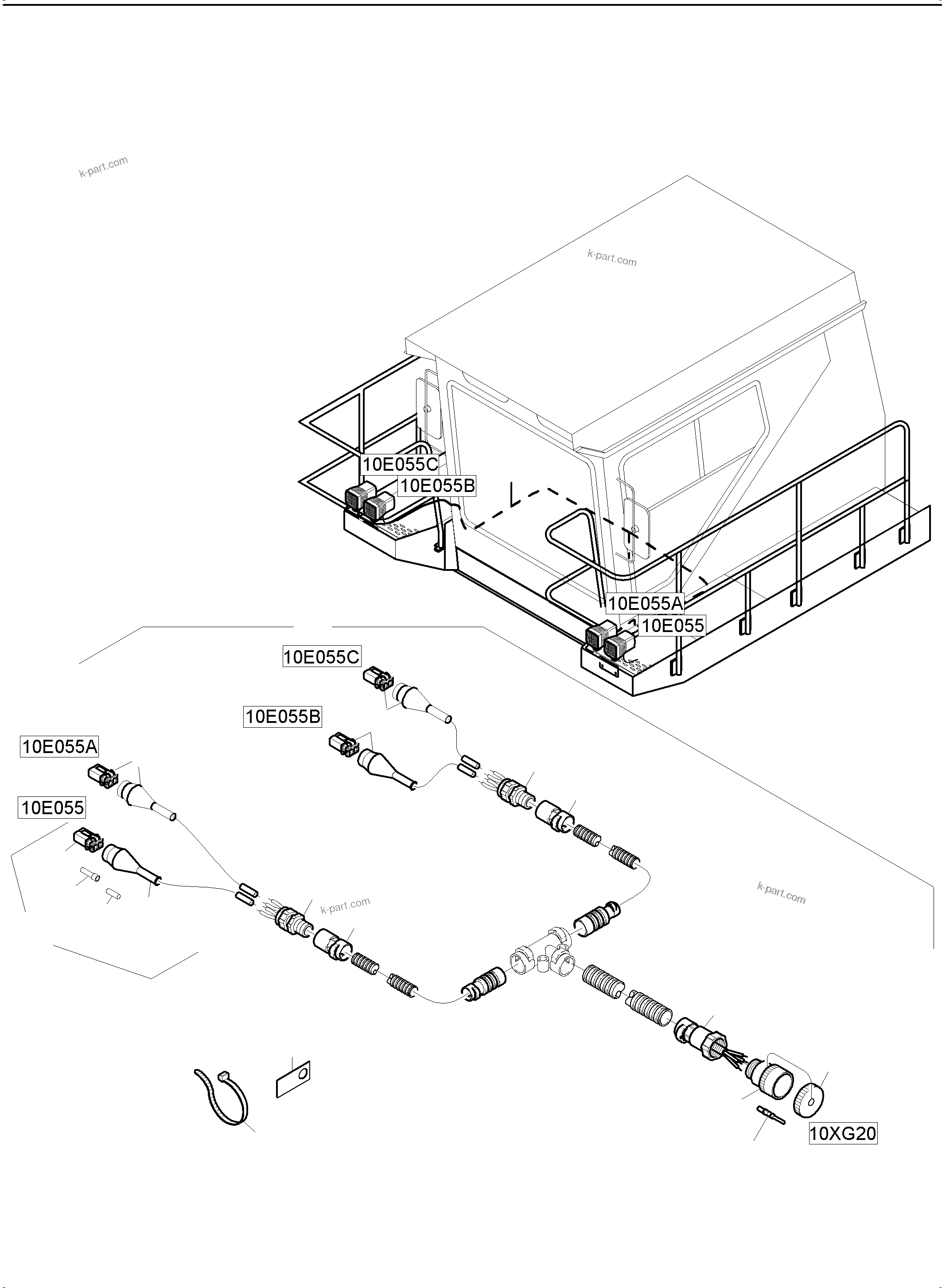 Komatsu parts book diagram for PC5500-6 S/N 15164: CABIN SUPPORT AND INTERMEDIATE LANDING HARNESSES